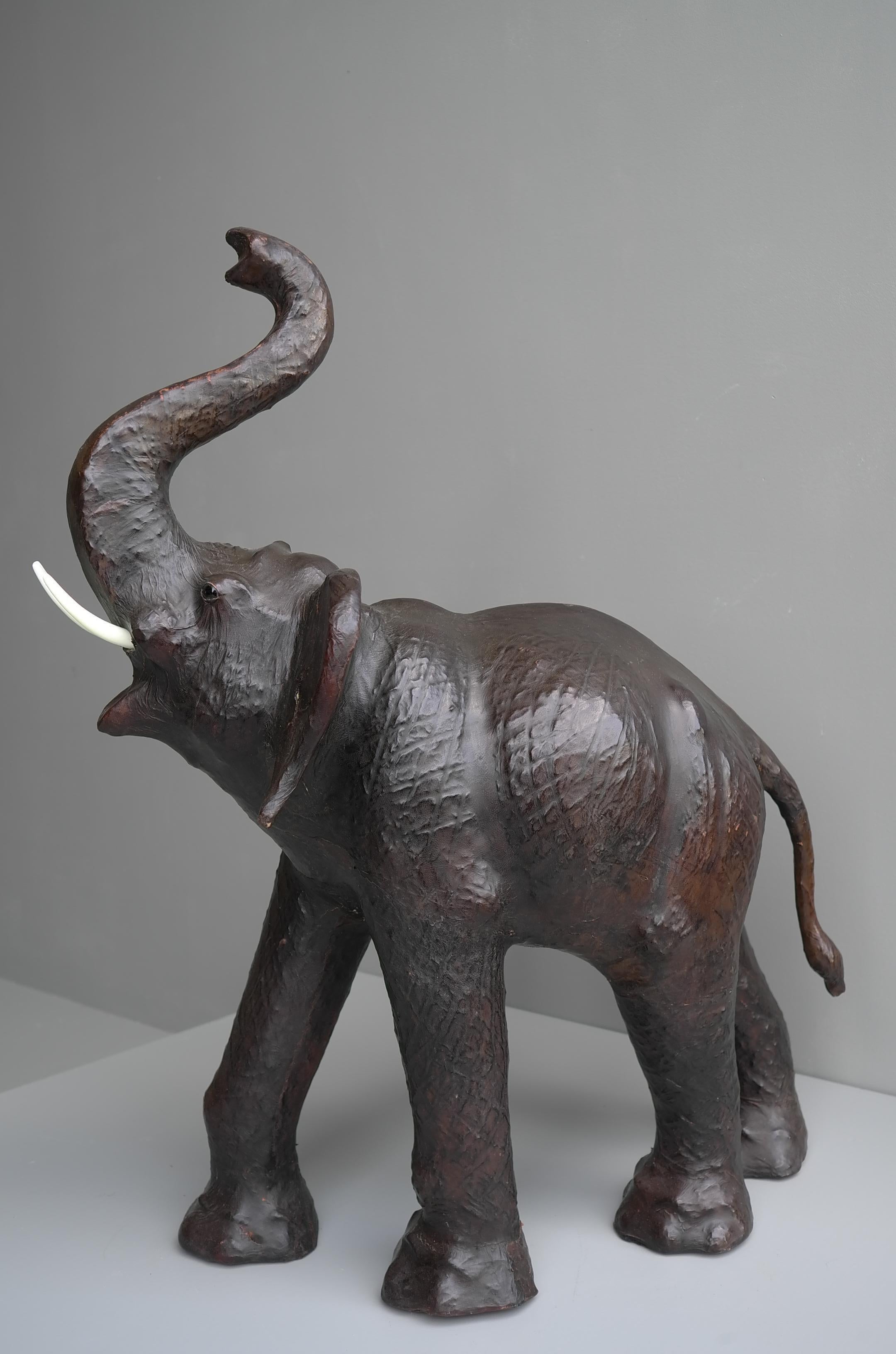 European Large Decorative Brown Leather Elephant Sculpture, Mid-Century Modern For Sale