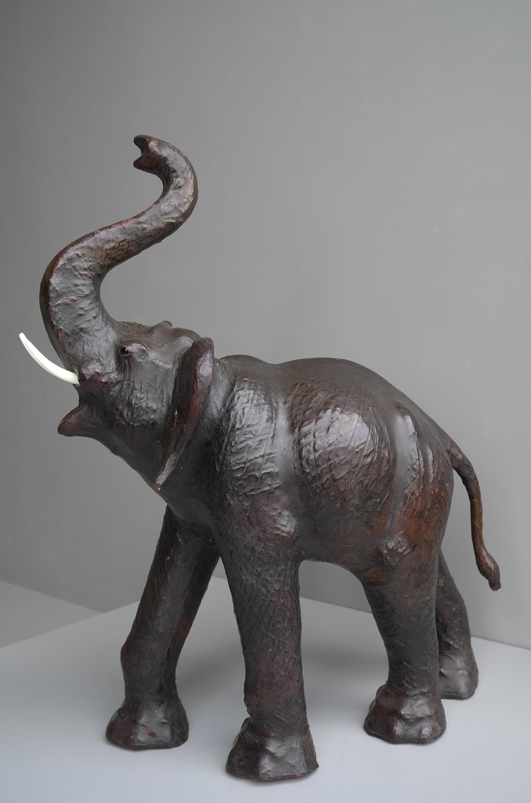 Large Decorative Brown Leather Elephant Sculpture, MidCentury Modern