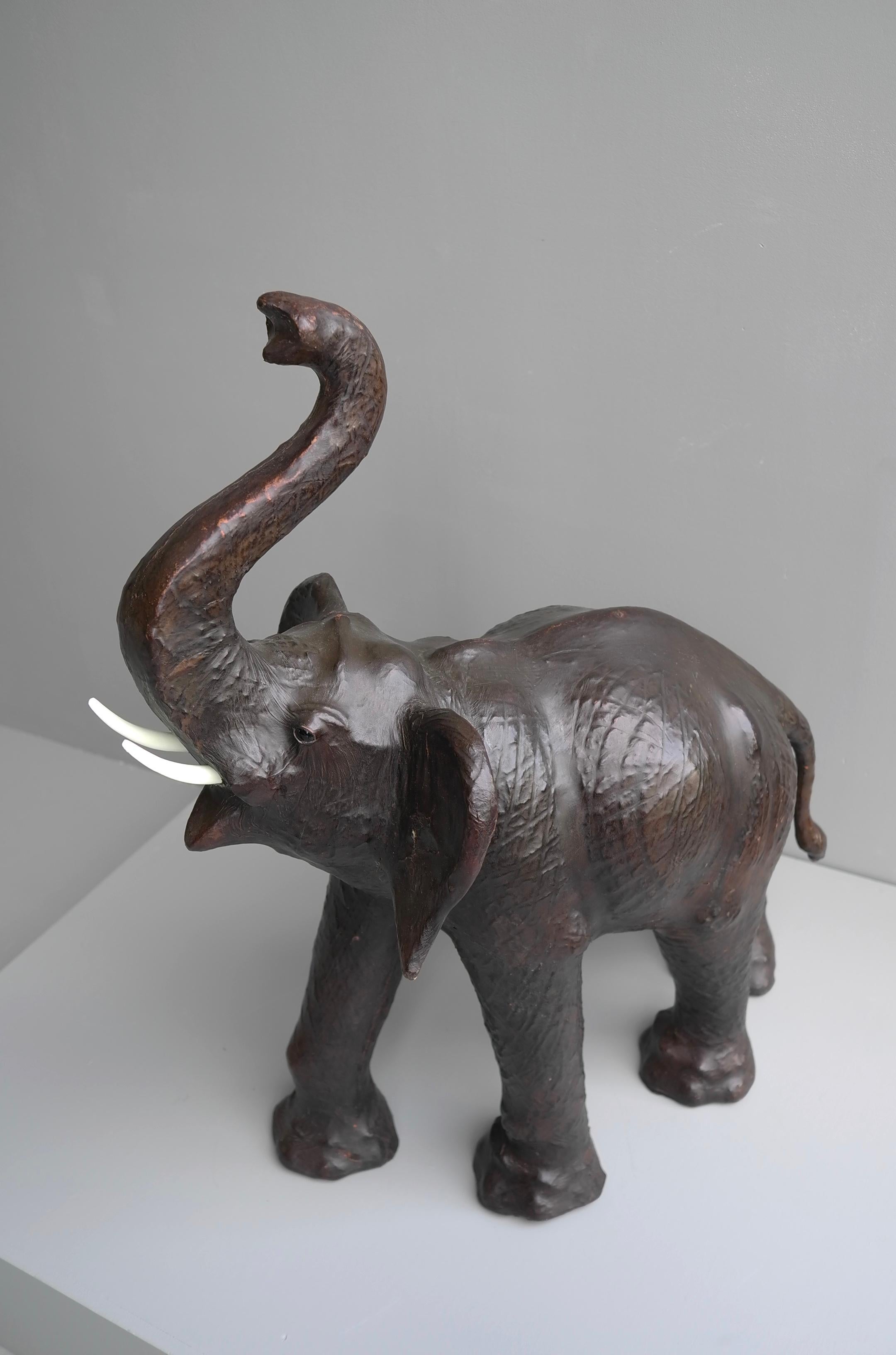 20th Century Large Decorative Brown Leather Elephant Sculpture, Mid-Century Modern For Sale
