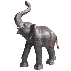 Large Decorative Brown Leather Elephant Sculpture, Mid-Century Modern