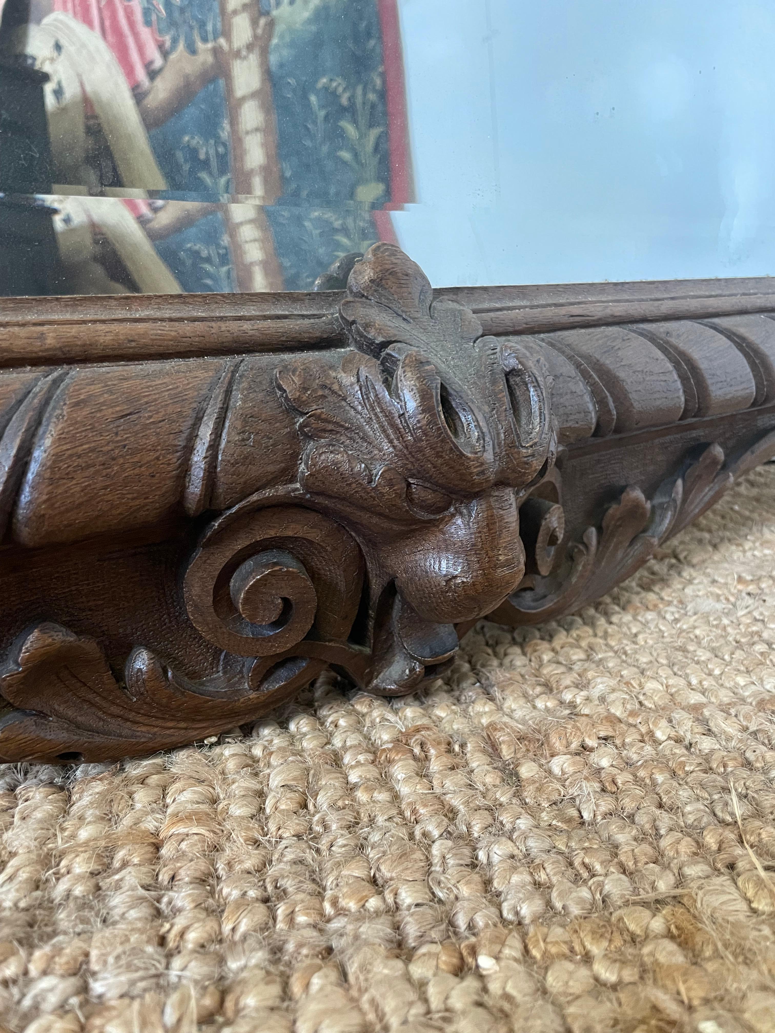 Large decorative carved oak mirror For Sale 5