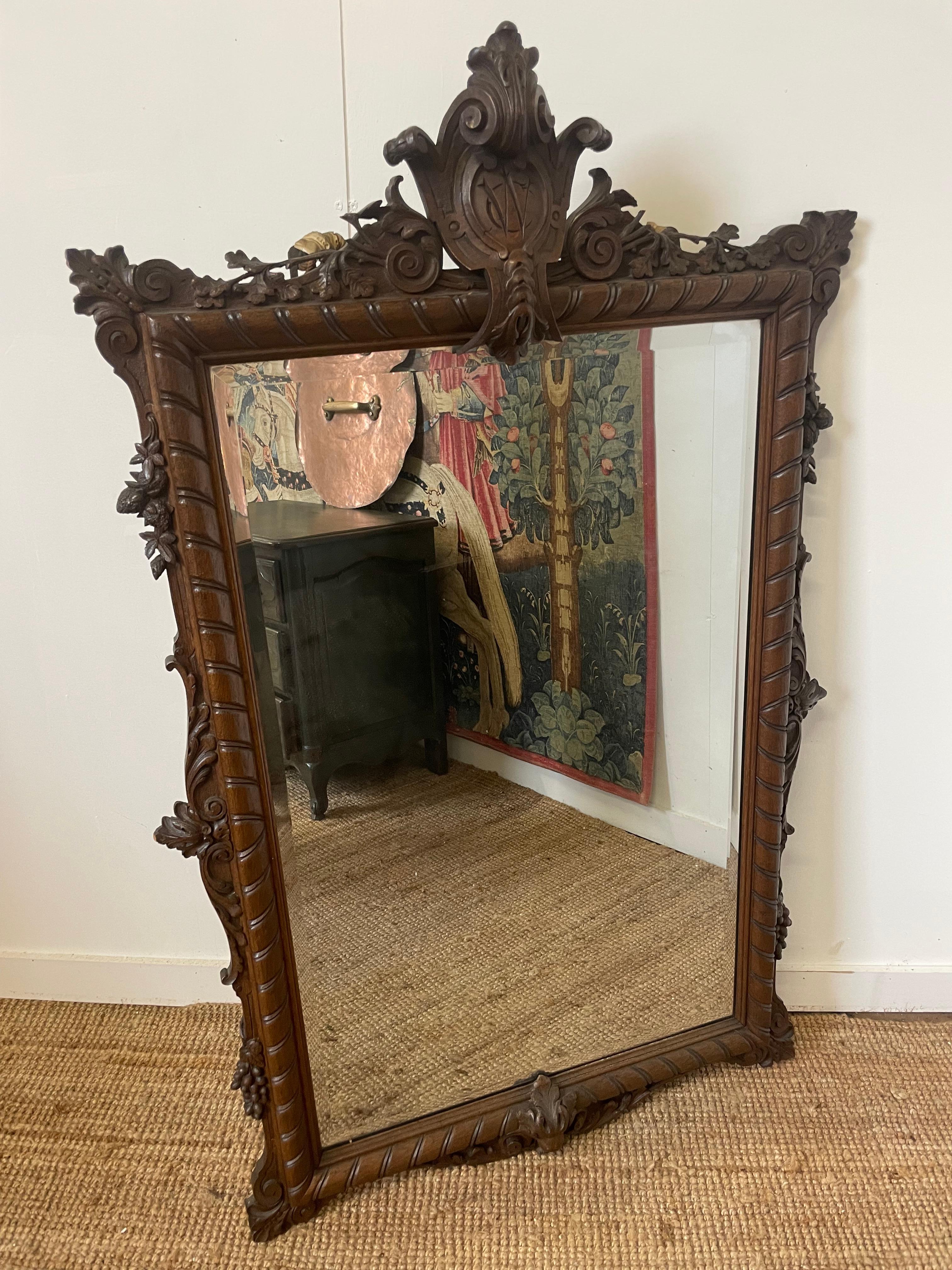 Country Large decorative carved oak mirror  For Sale