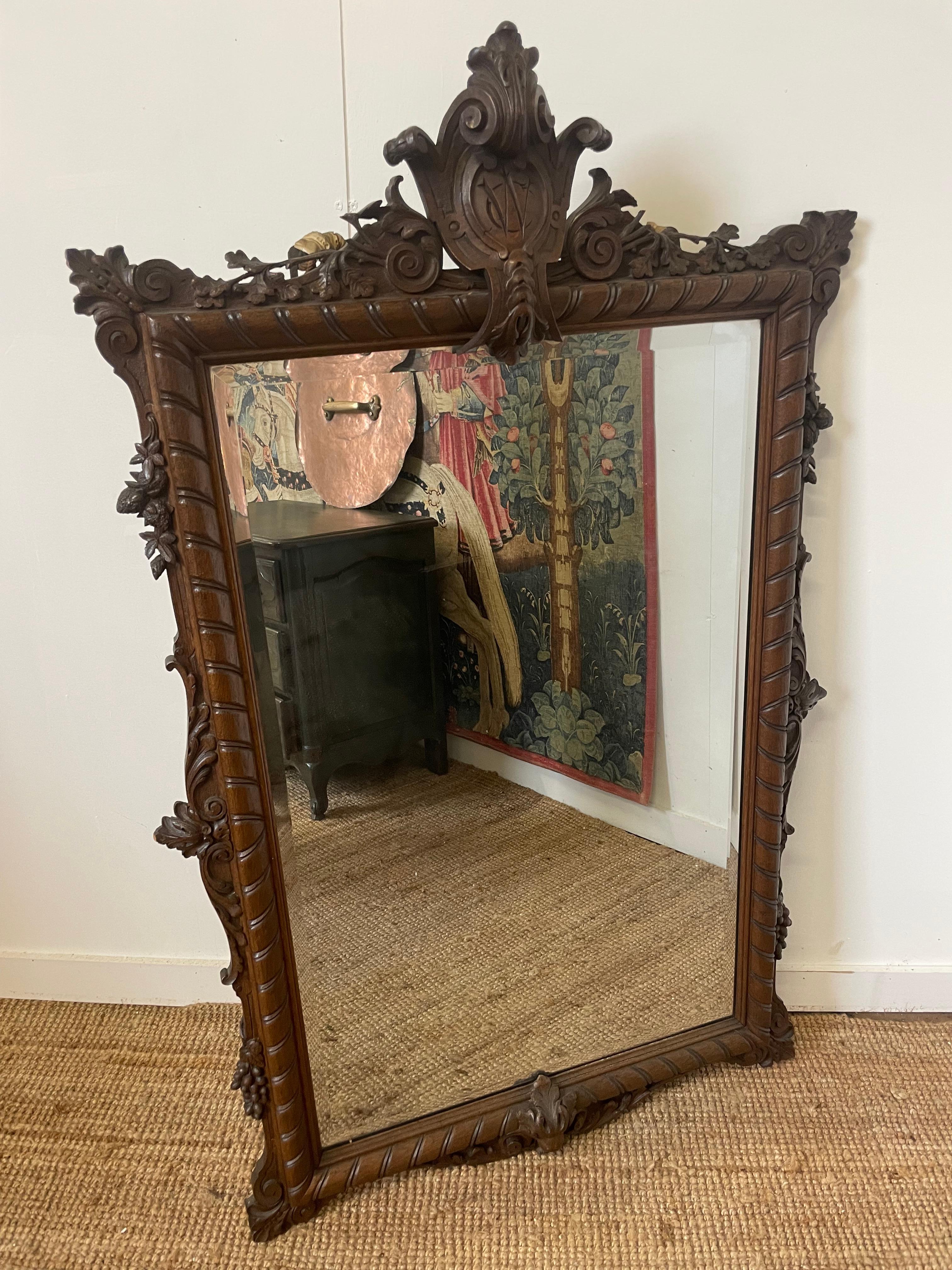 Country Large decorative carved oak mirror For Sale