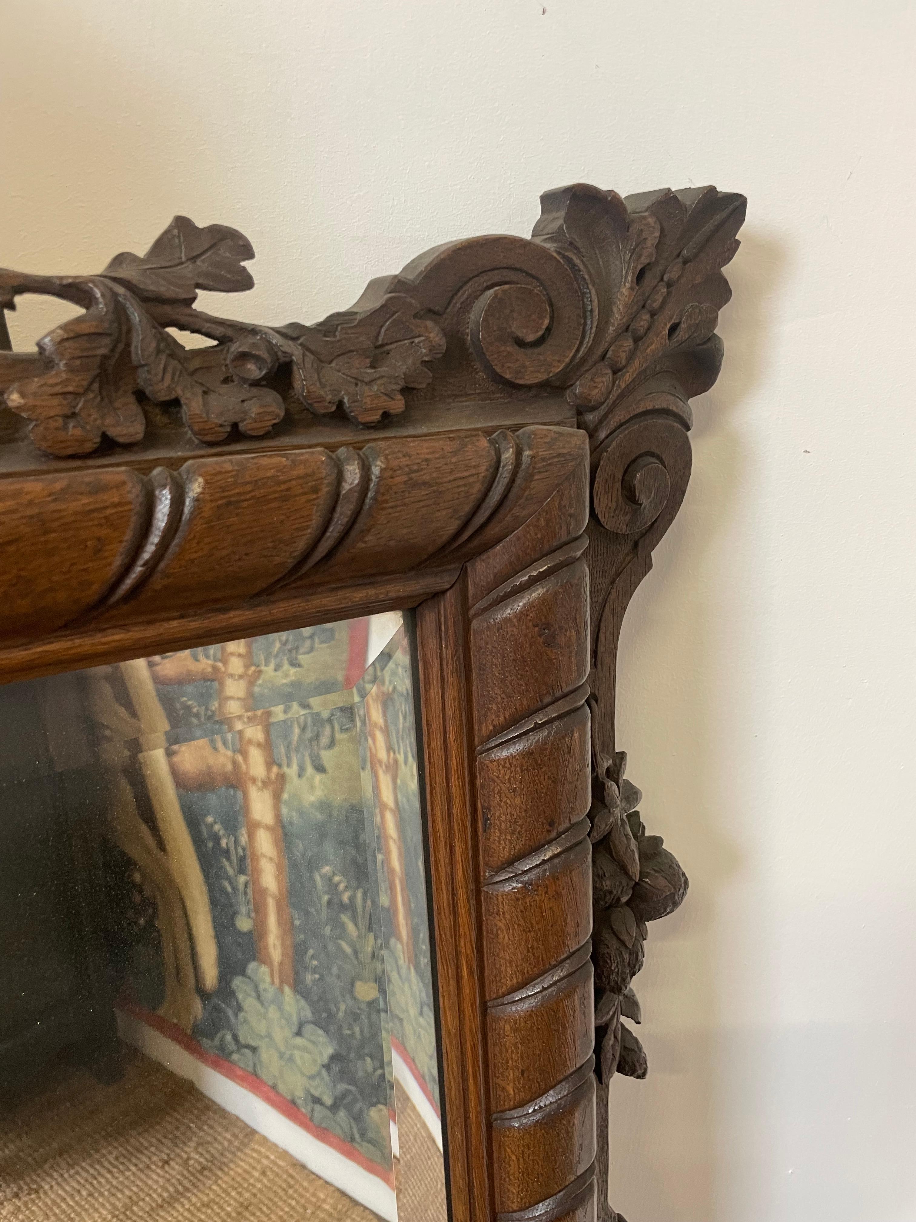 Late 19th Century Large decorative carved oak mirror For Sale