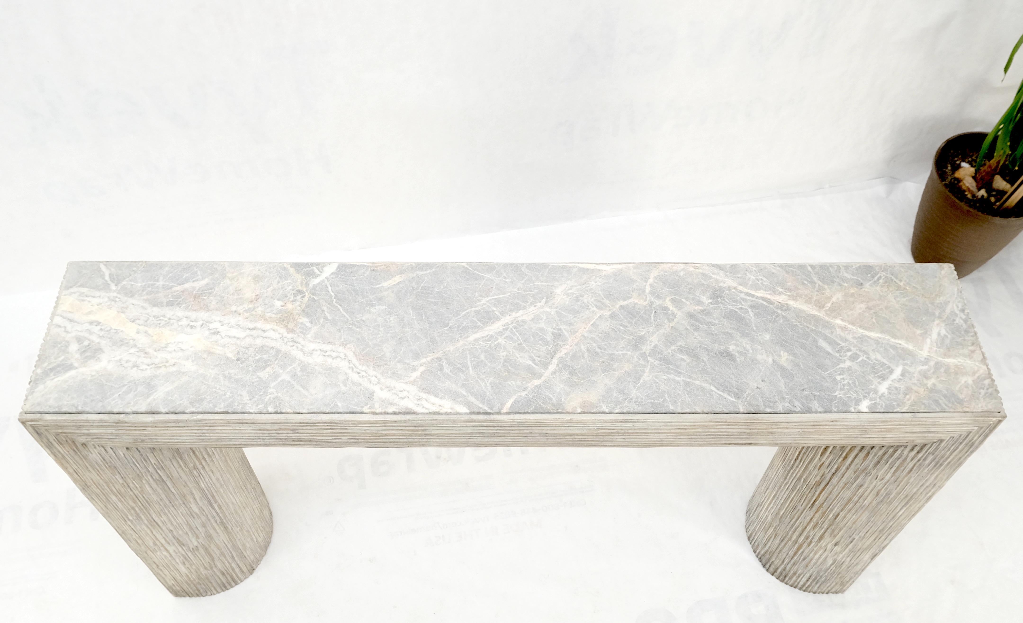 Large Decorative Carved White Washed Wood Marble Top Console Sofa Table MINT! For Sale 6