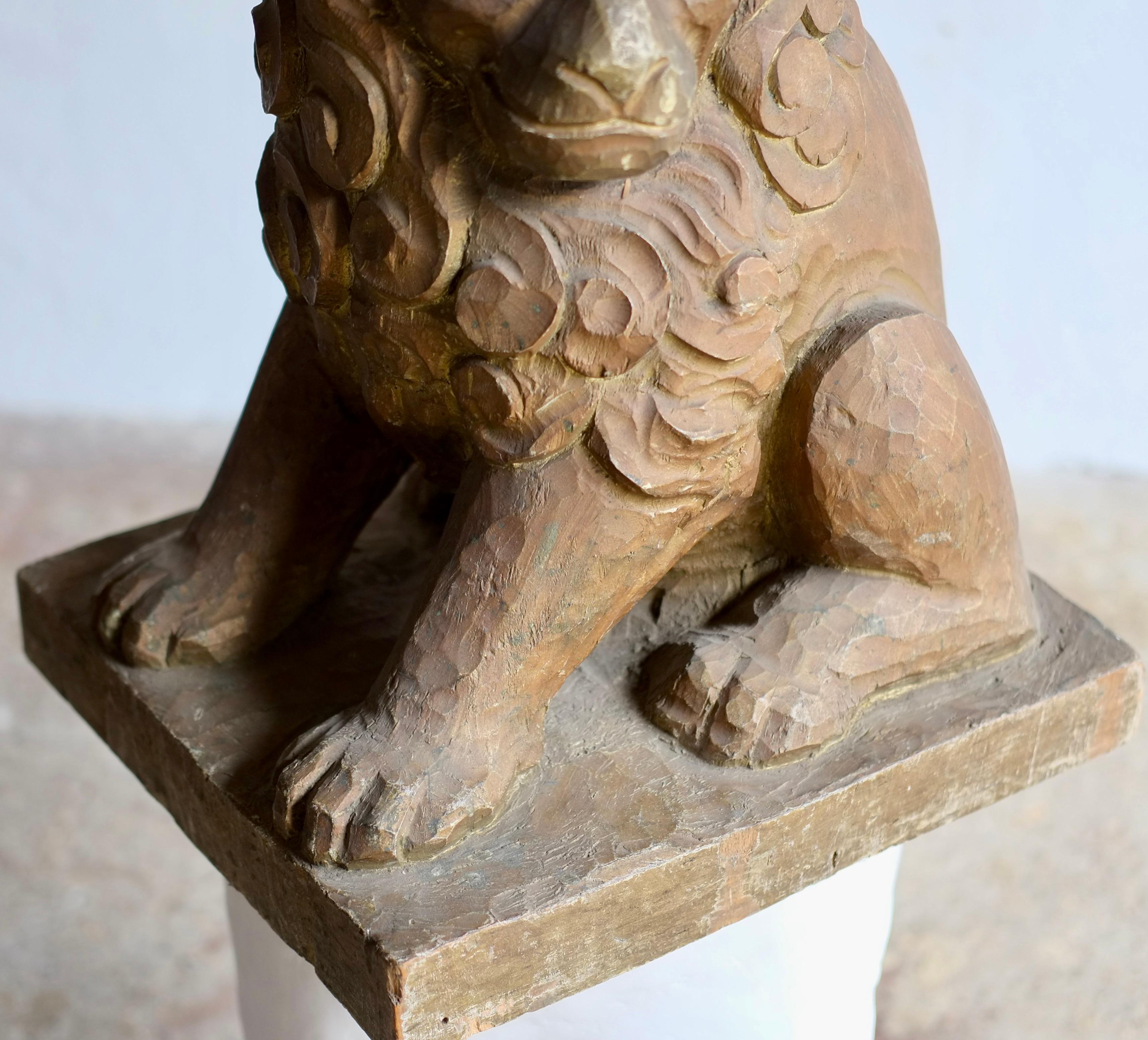 Large Decorative Carved Wood Lion Sculpture For Sale 8
