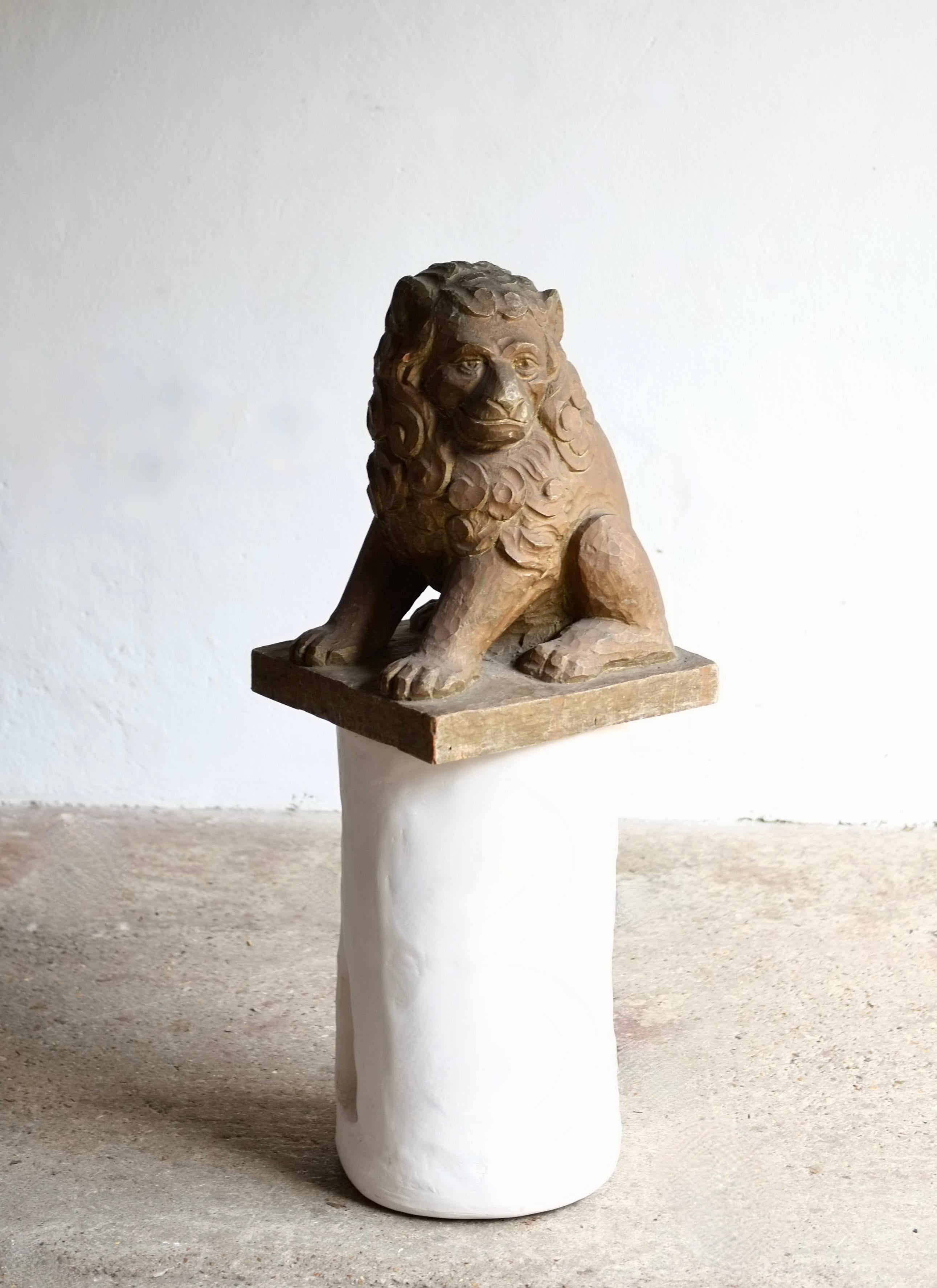 Large Decorative Carved Wood Lion Sculpture For Sale 9