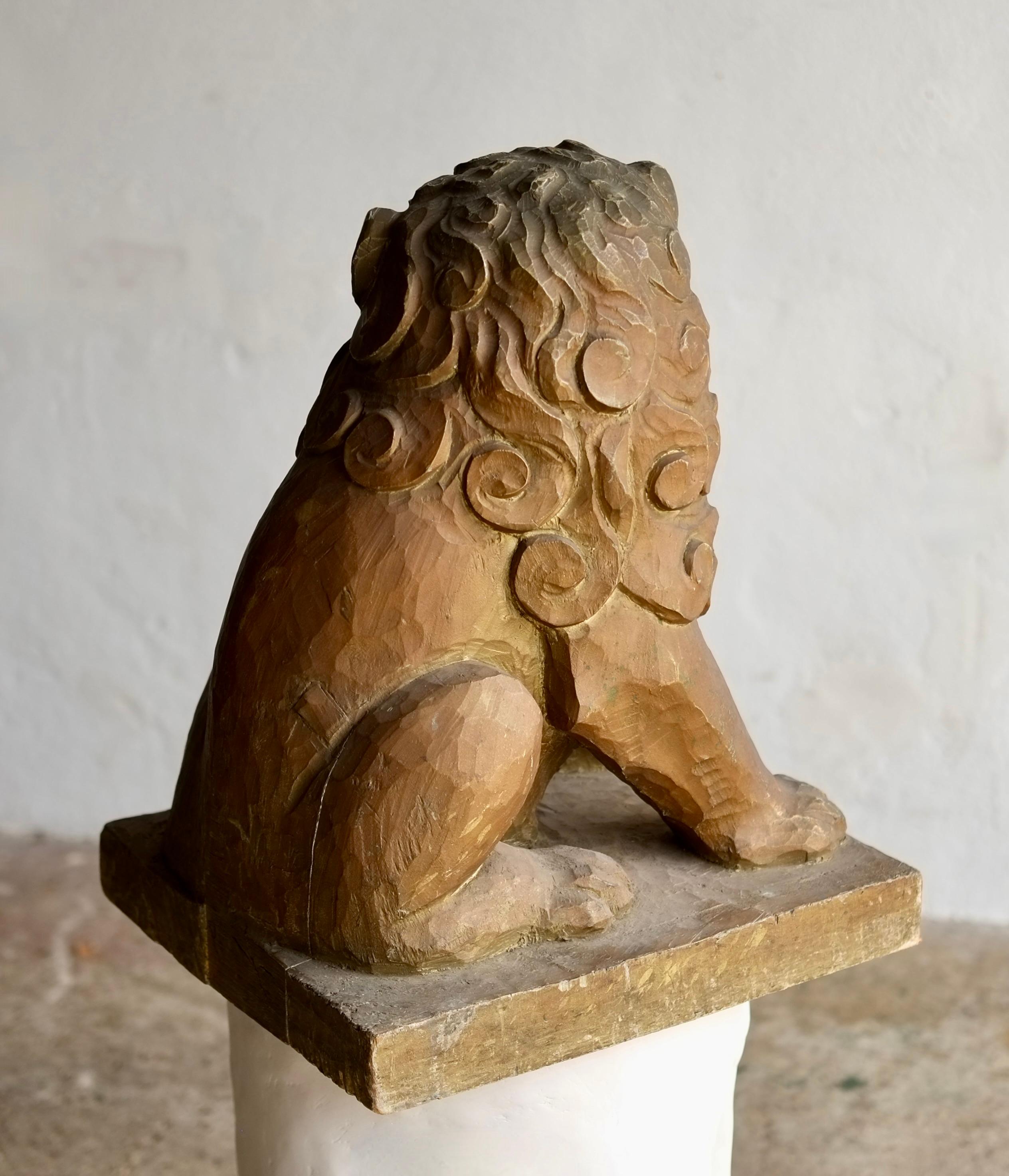 Large Decorative Carved Wood Lion Sculpture In Good Condition For Sale In London, GB