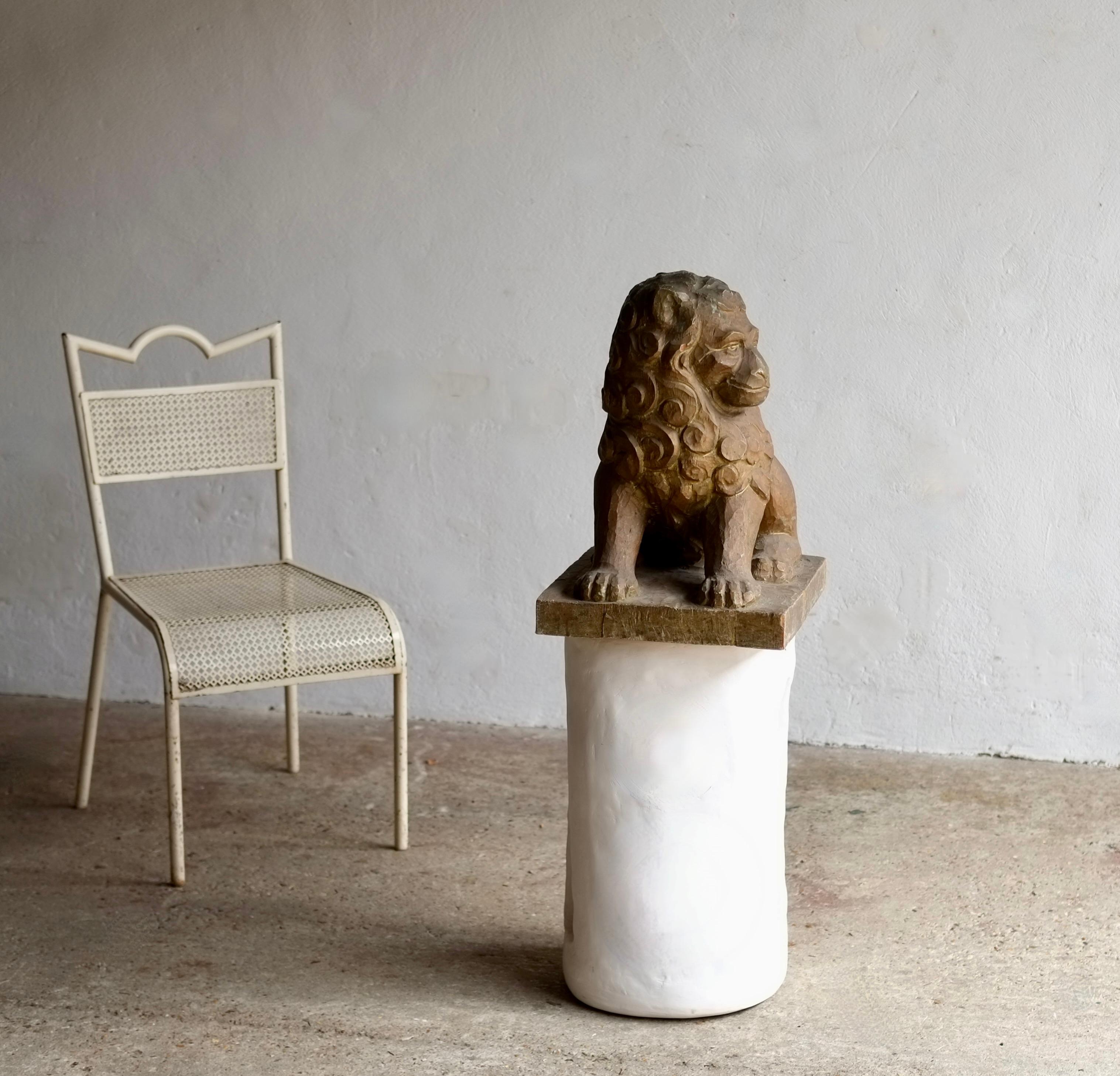 Large Decorative Carved Wood Lion Sculpture For Sale 1