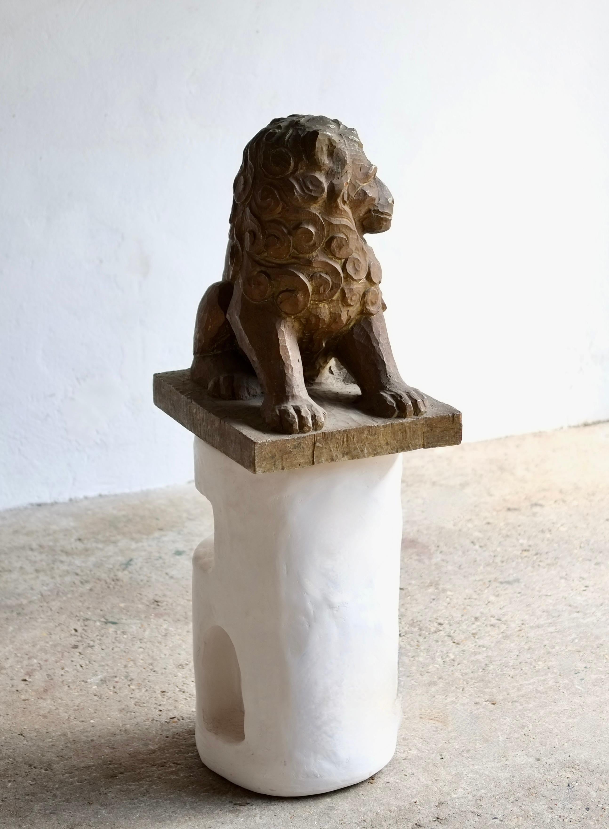 Large Decorative Carved Wood Lion Sculpture For Sale 3