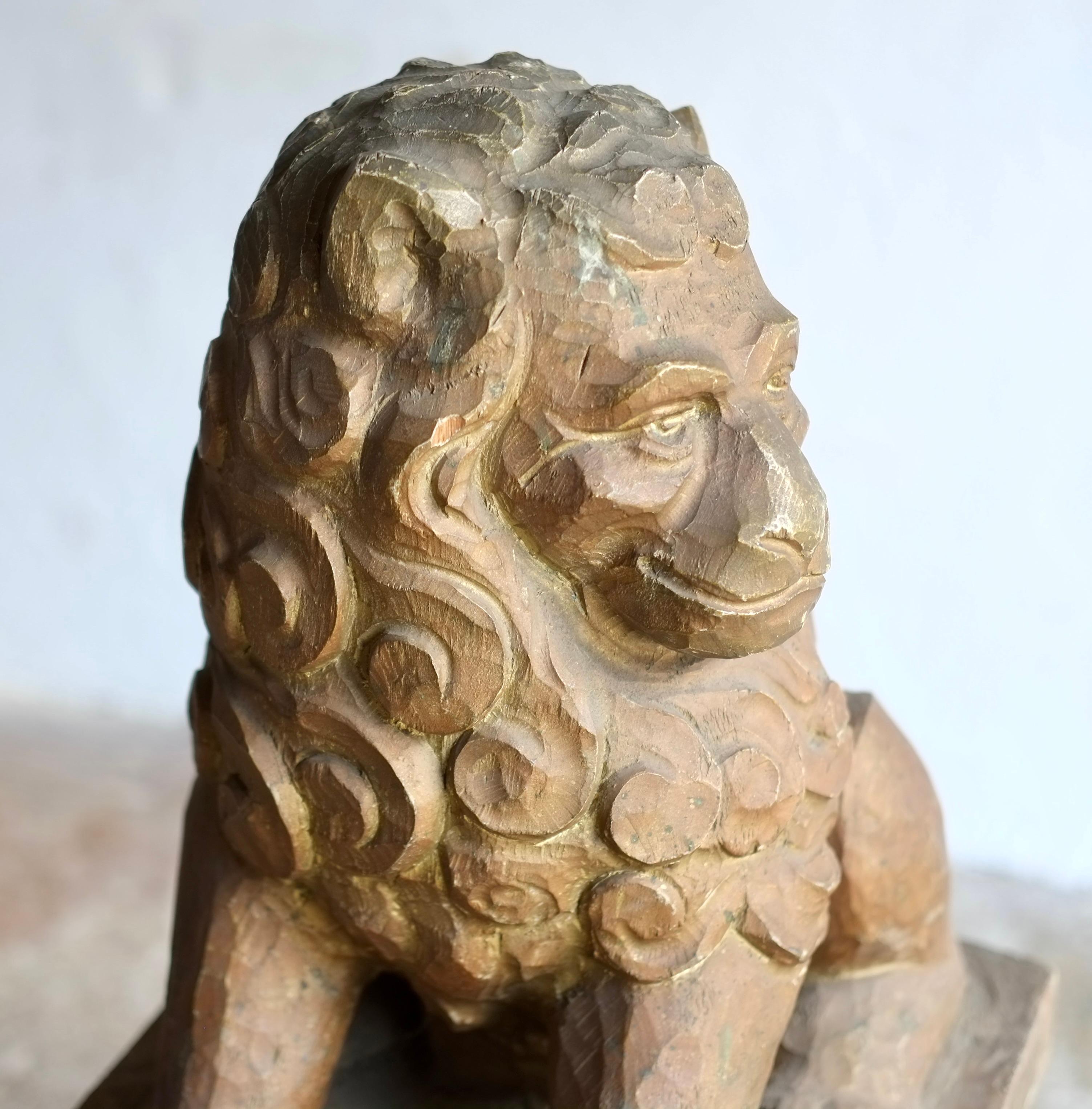 Large Decorative Carved Wood Lion Sculpture For Sale 4