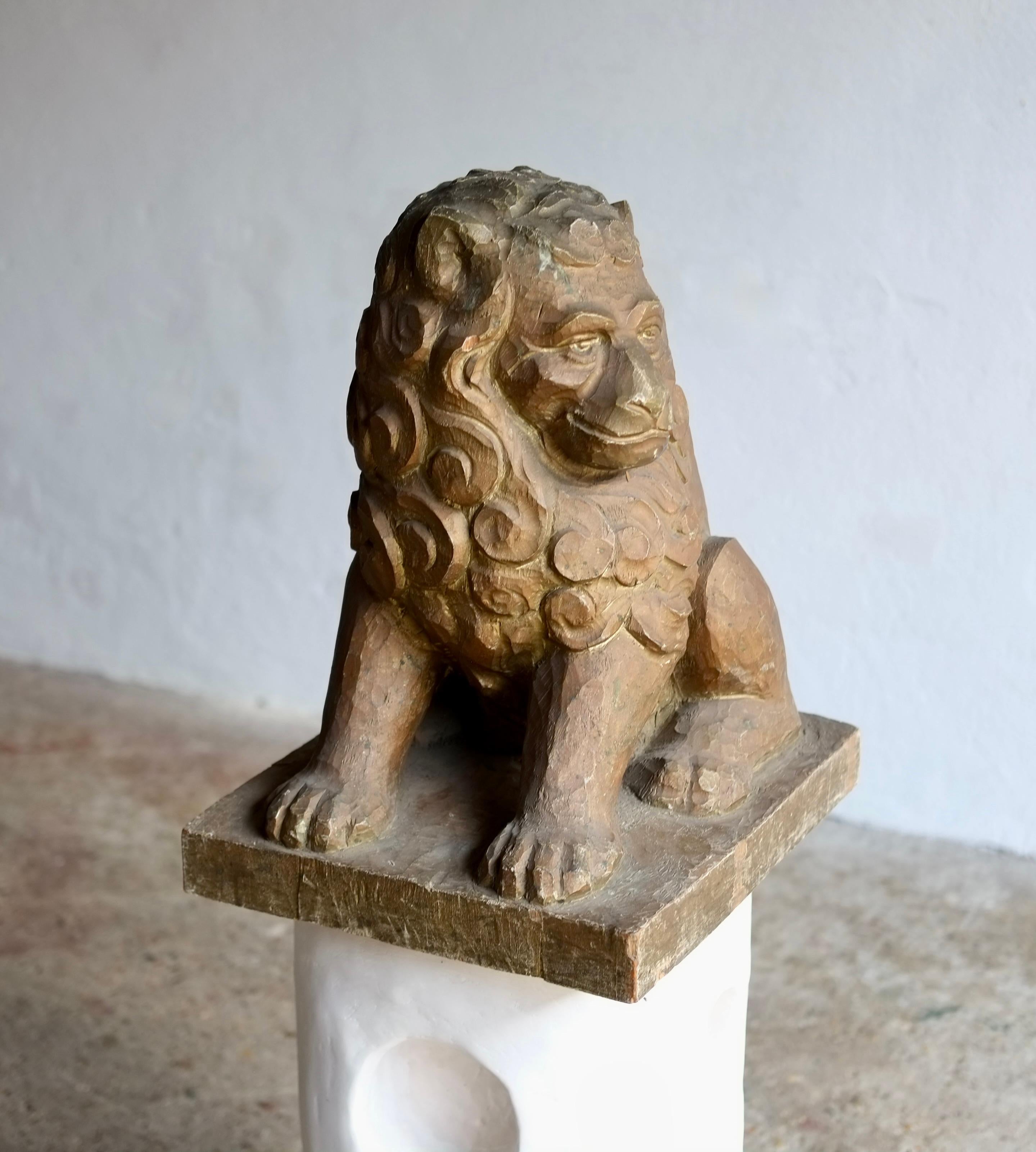 Large Decorative Carved Wood Lion Sculpture For Sale 5