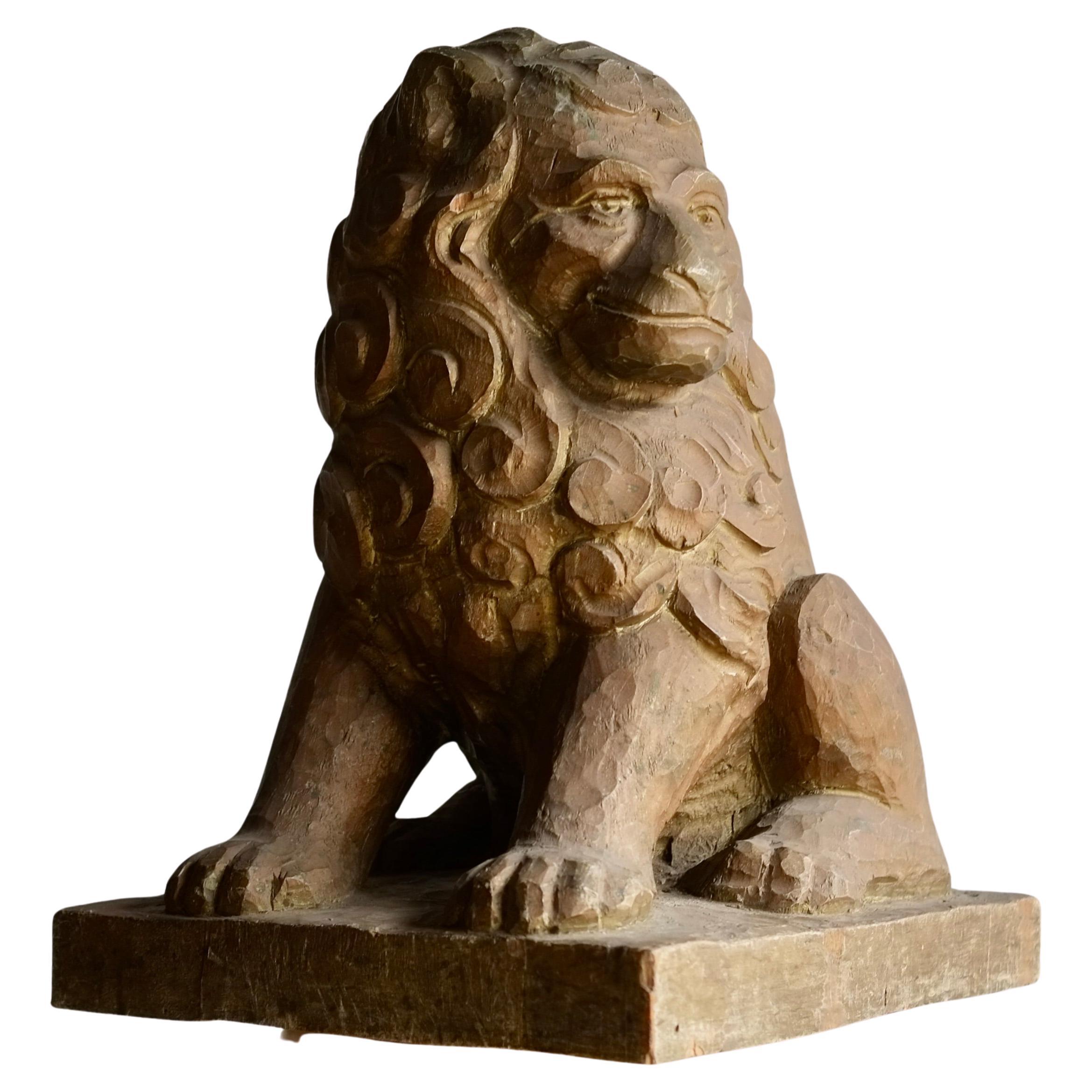 Large Decorative Carved Wood Lion Sculpture For Sale