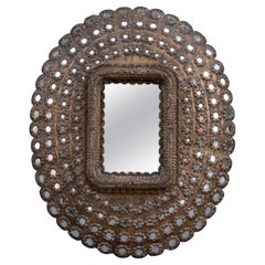 Retro Large Decorative Carved Wood "Peacock" Oval Mirror