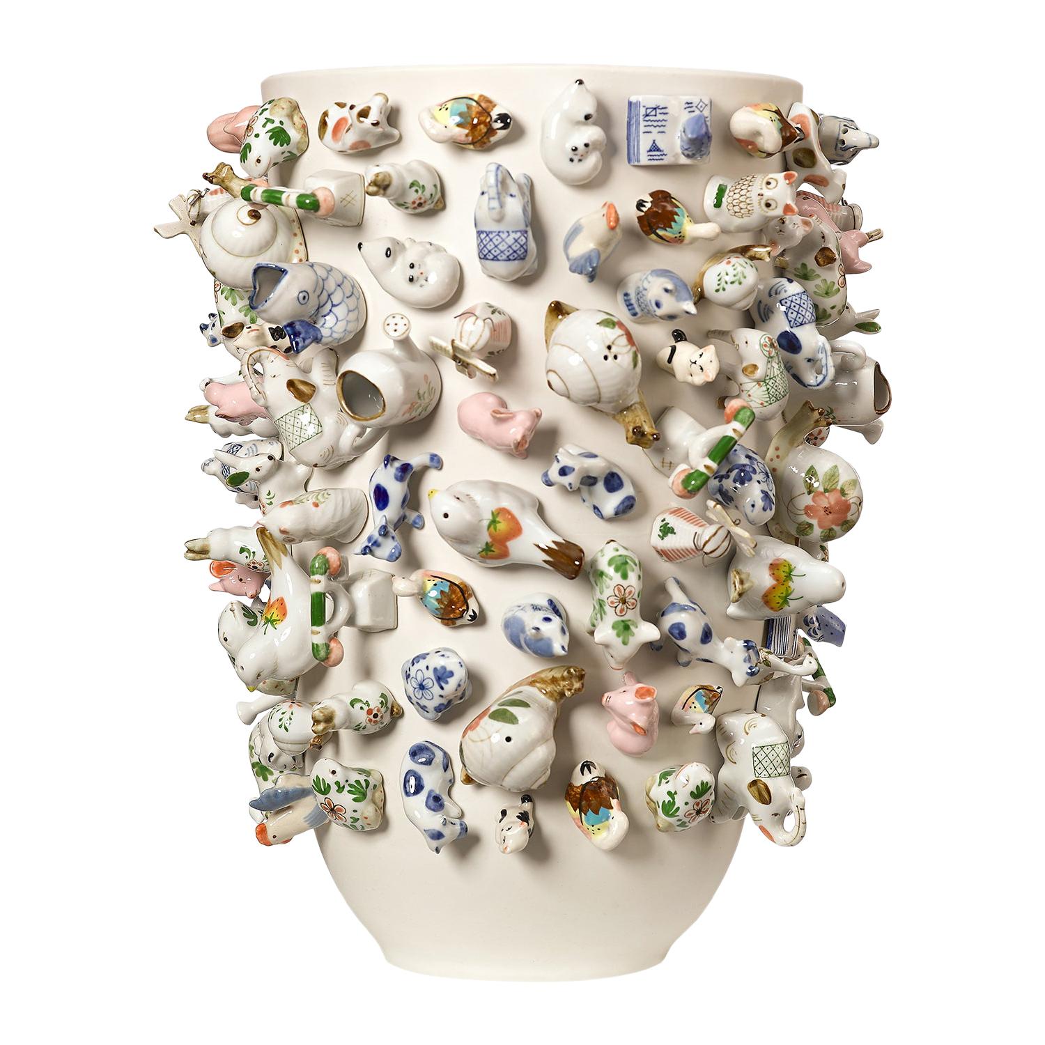 Large Decorative Ceramic Vase with Animal Figurines at 1stDibs large