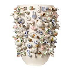 Large Decorative Ceramic Vase with Animal Figurines