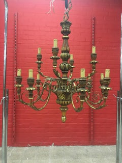 Large Decorative Chandelier in Wood and Gilded Iron, circa 1950