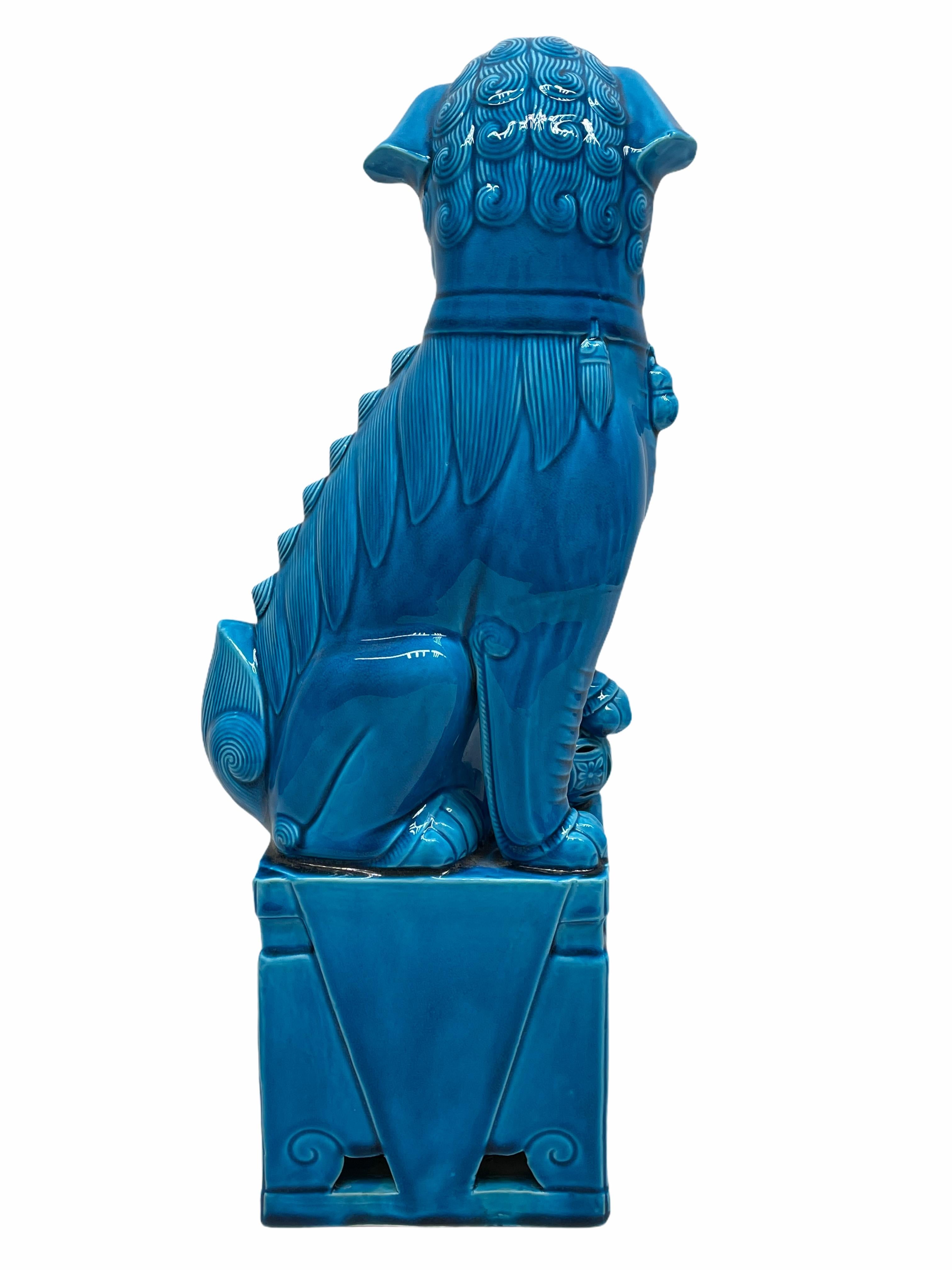 Hollywood Regency Large Decorative Chinese Turquoise Blue Foo Dog Sculpture, 1960s