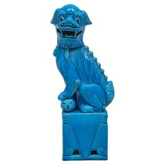 Large Decorative Chinese Turquoise Blue Foo Dog Sculpture, 1960s