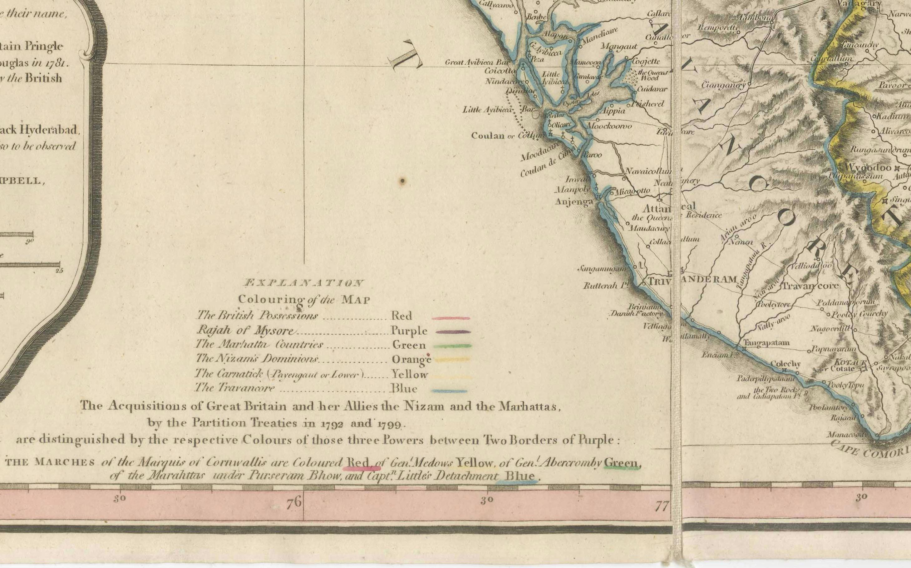 Grande carte décorative de l'Inde du Sud à l'époque coloniale - Péninsule de l'Inde, 1800 en vente 3