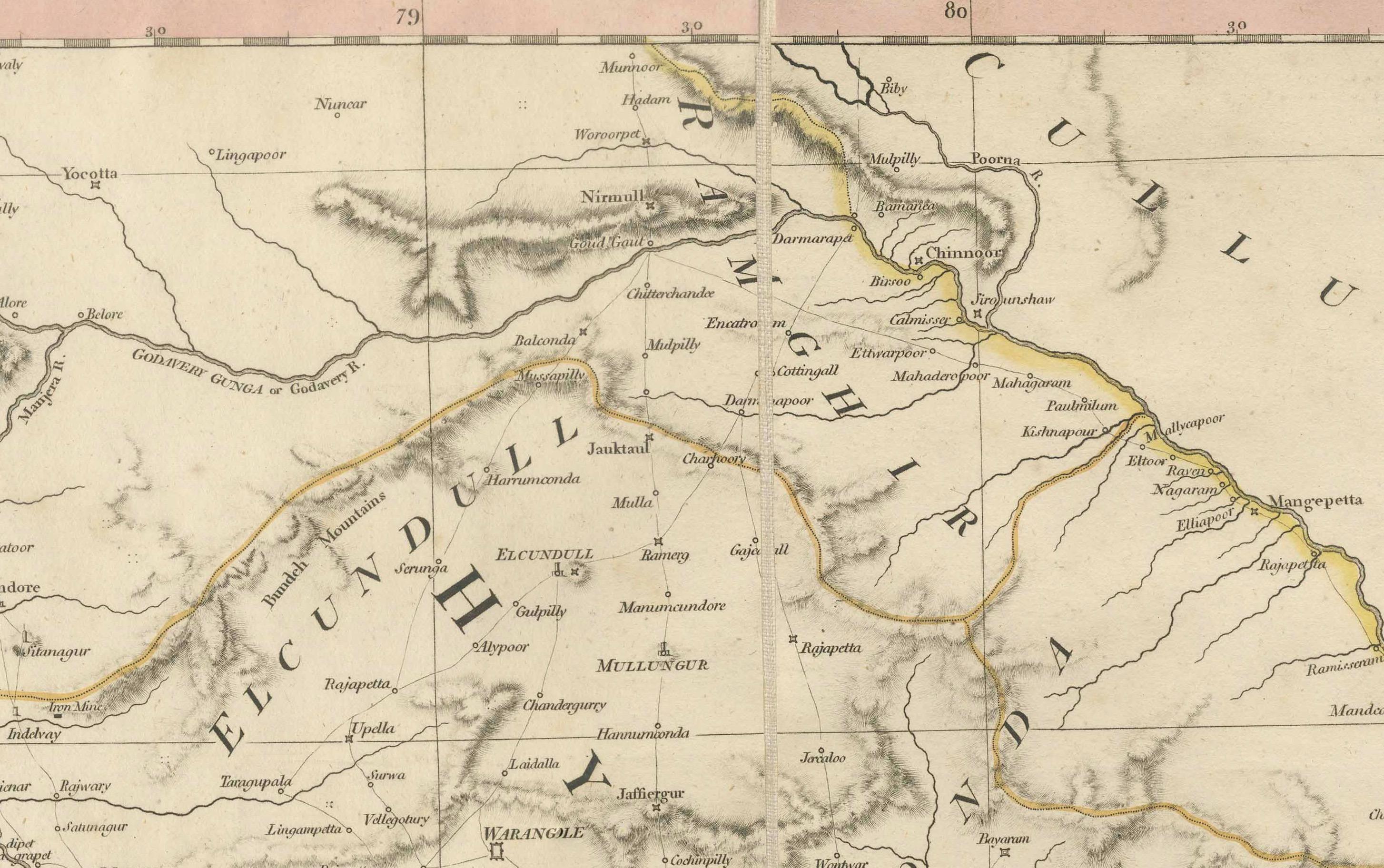 Gravé Grande carte décorative de l'Inde du Sud à l'époque coloniale - Péninsule de l'Inde, 1800 en vente