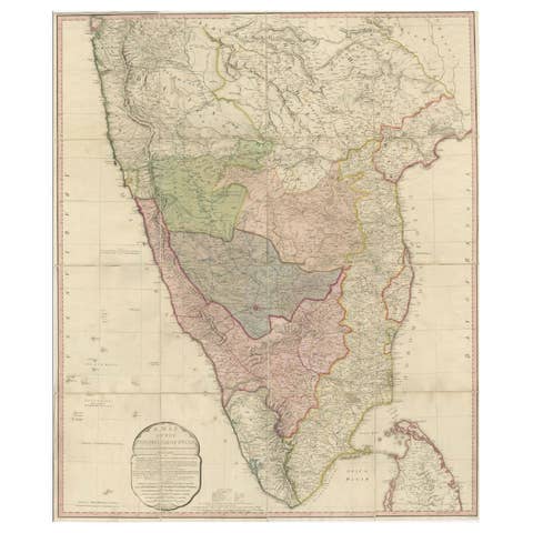 Large Decorative Colonial-Era Map of South India – Peninsula of India, 1800