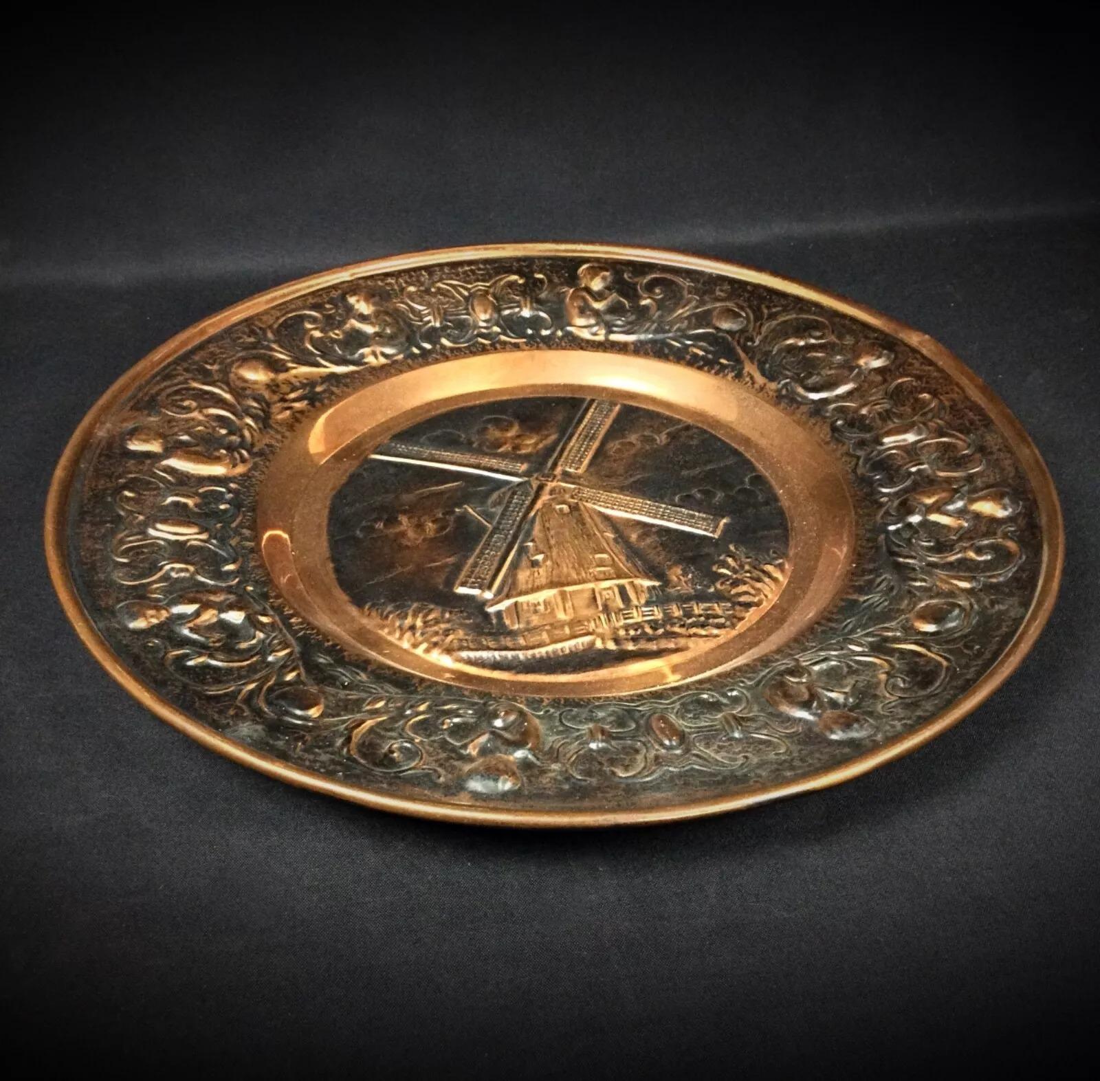 Large Decorative Copper Plate with Windmill Design – Wall Hanging - 2Y266 For Sale 1