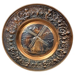 Large Decorative Copper Plate with Windmill Design – Wall Hanging - 2Y266