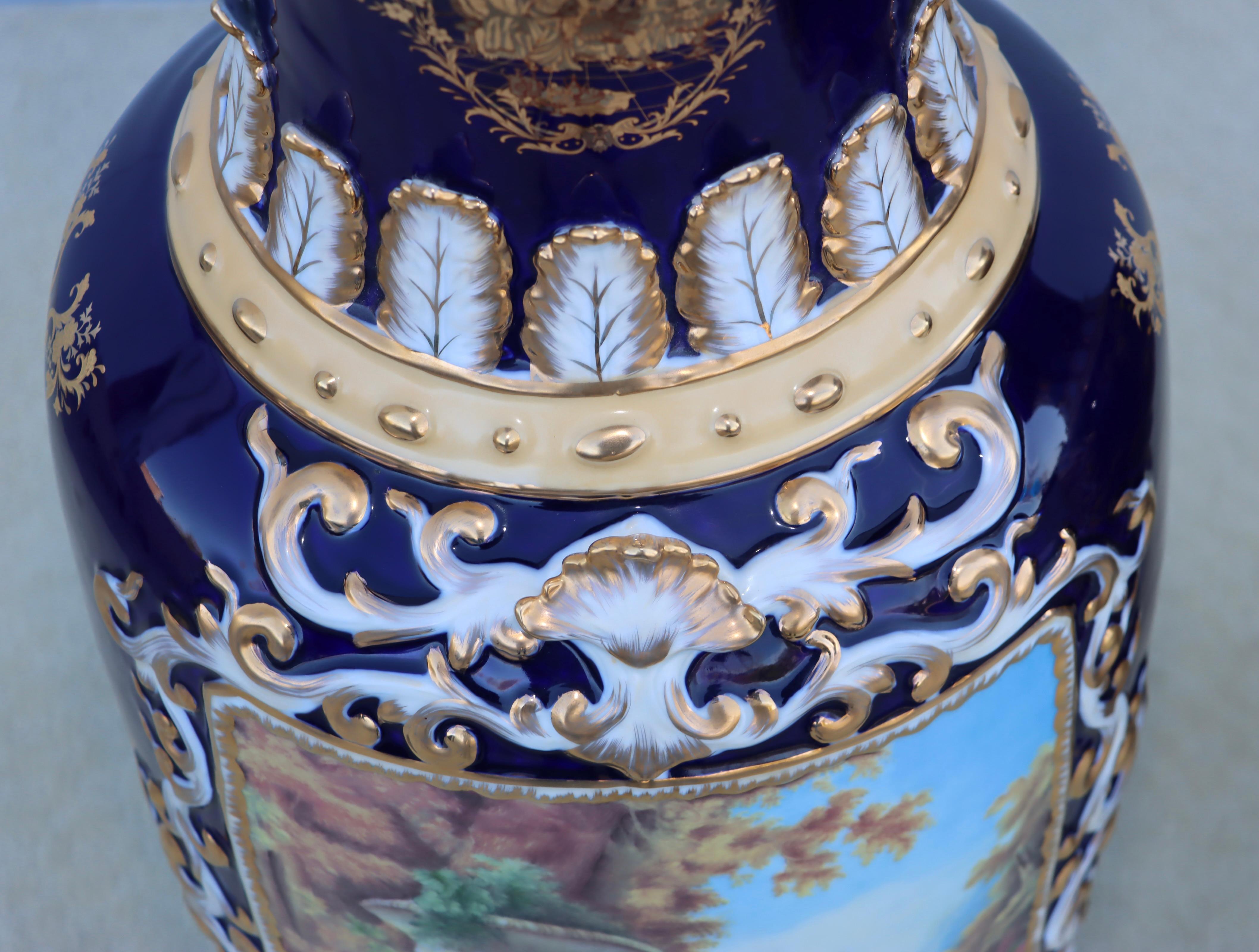 Mid-20th Century Large Decorative Floor Vases After Richard Klemm Dresden Made By Limoges For Sale