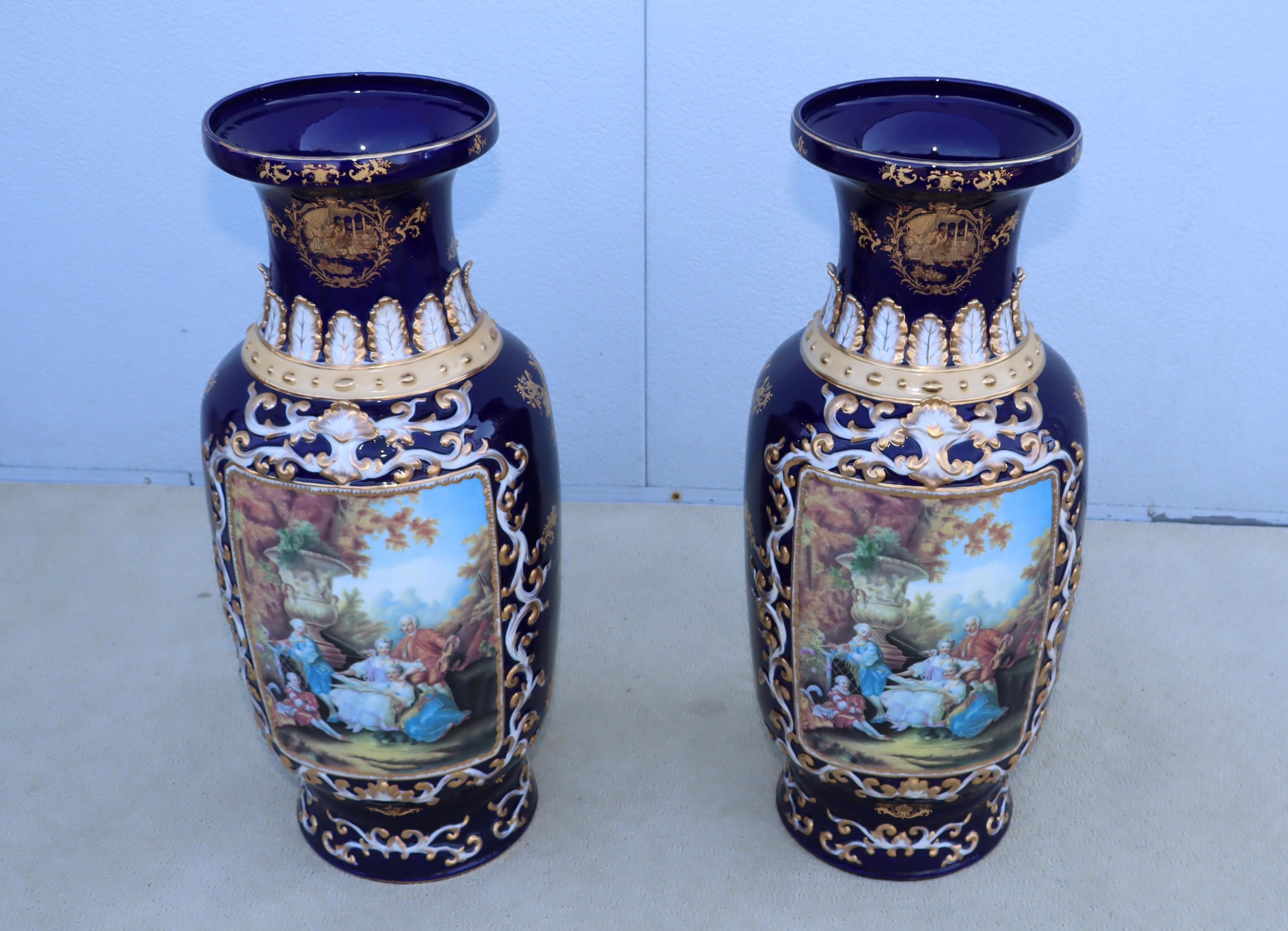Porcelain Large Decorative Floor Vases After Richard Klemm Dresden Made By Limoges For Sale