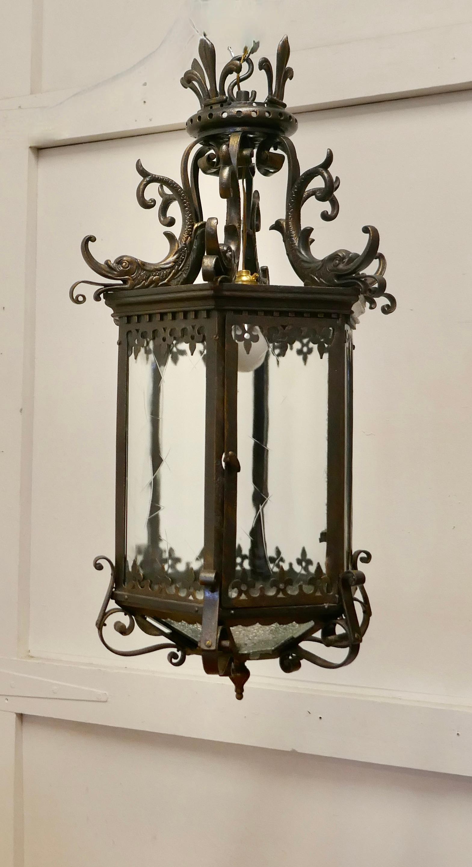 20th Century Large Decorative French Hall Lantern For Sale