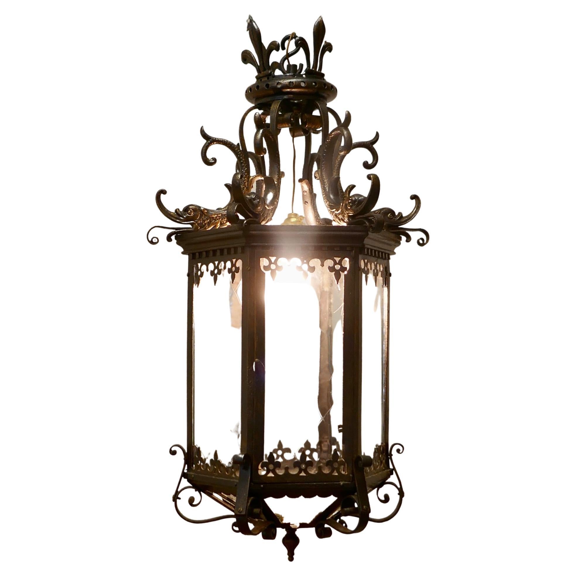 Large Decorative French Hall Lantern For Sale