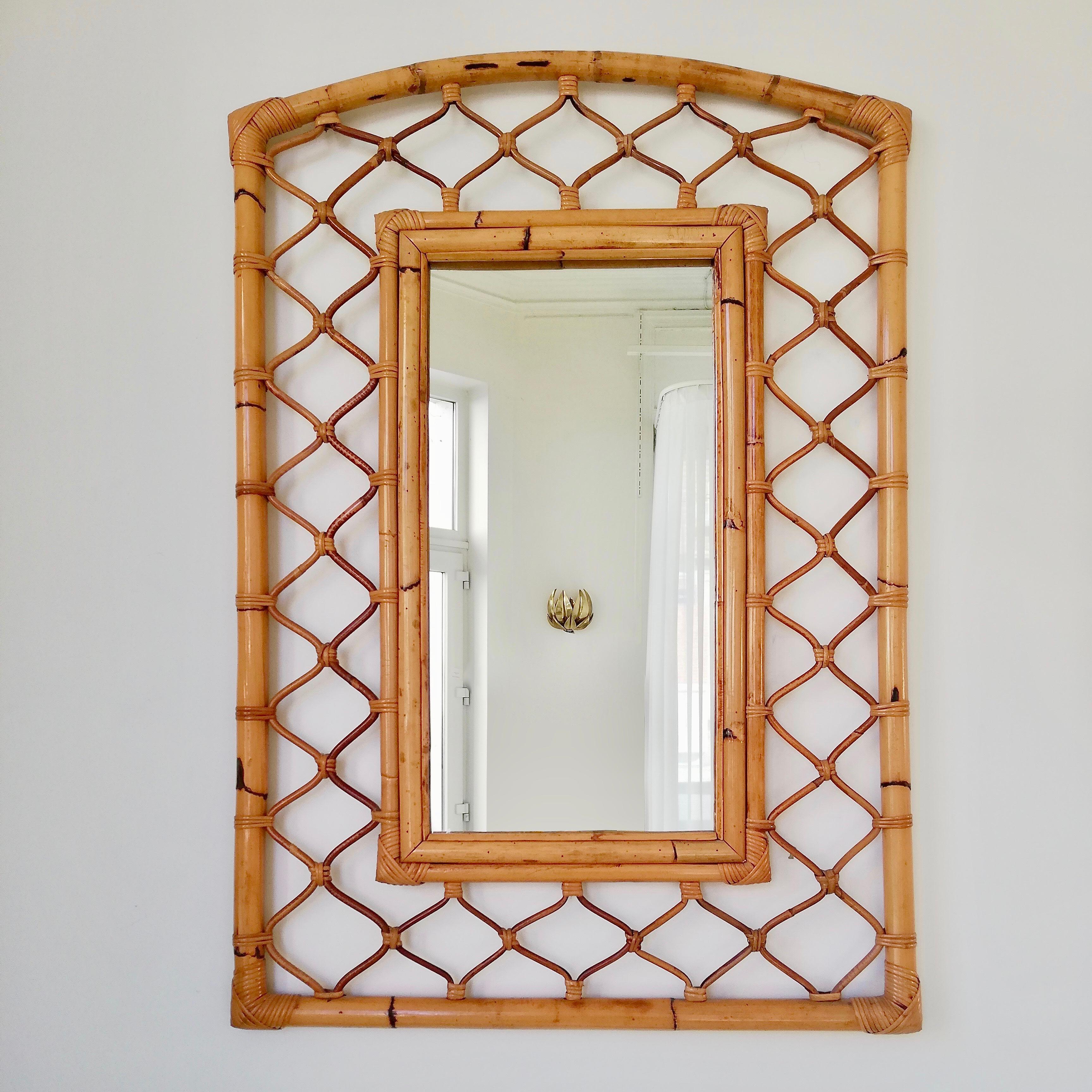 Large Decorative French Riviera Bamboo Mirror, circa 1960, France In Good Condition In Brussels, BE