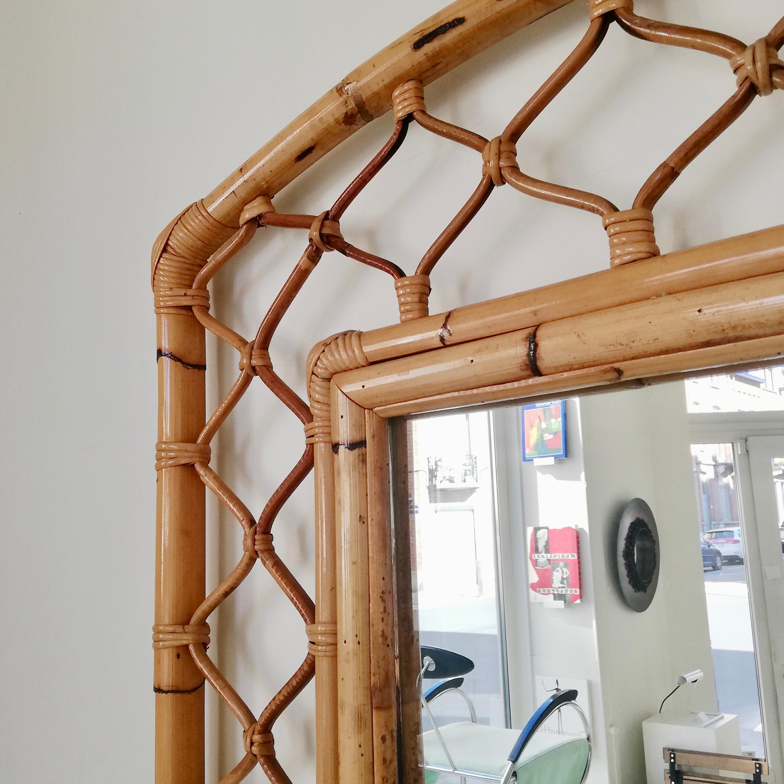 Late 20th Century Large Decorative French Riviera Bamboo Mirror, circa 1960, France