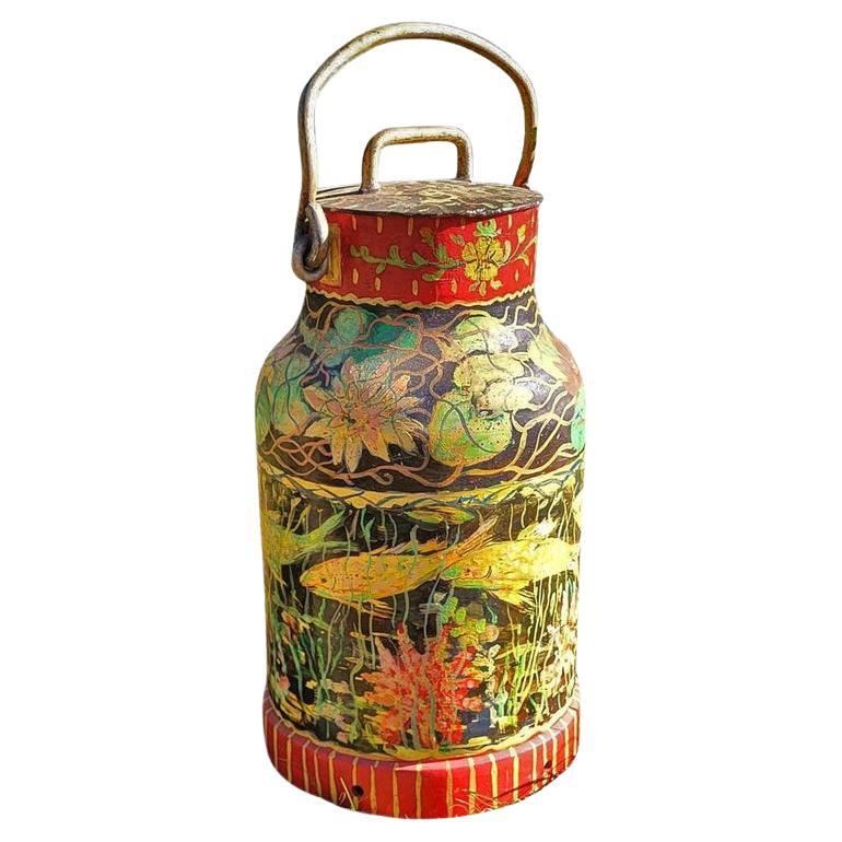 Grand vase décoratif allemand vintage en fonte peint à la main, en forme de bouteille de lait, 1950 en vente