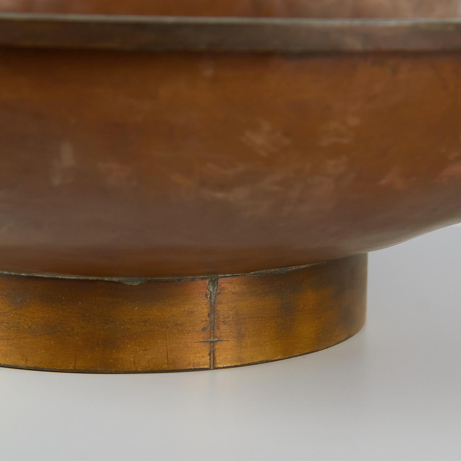 Patinated Large Decorative Hammered Copper Bowl