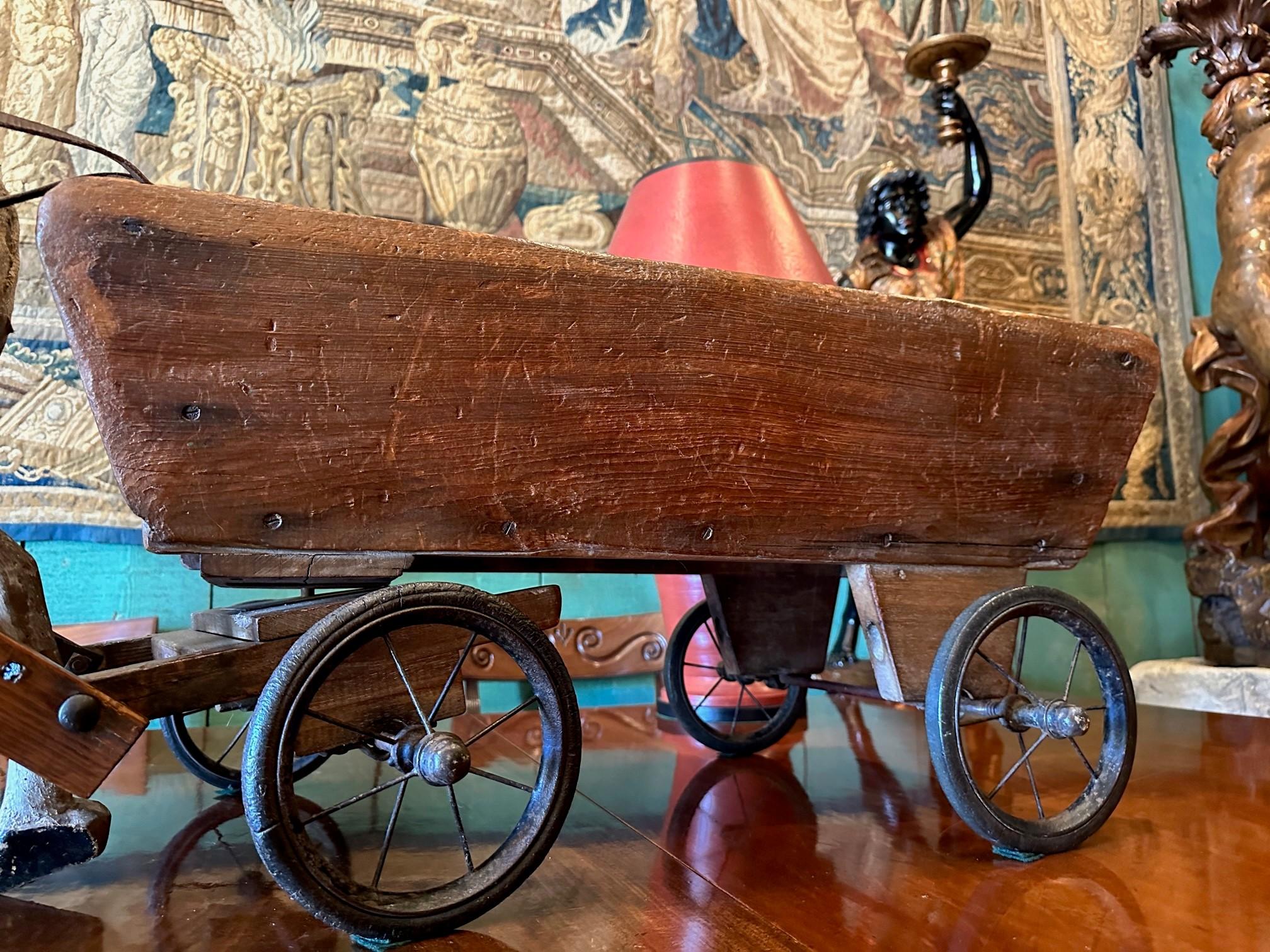 Large Decorative Horse and Carved wood Toy Wagon Cart Antique Dealer Los Angeles 12