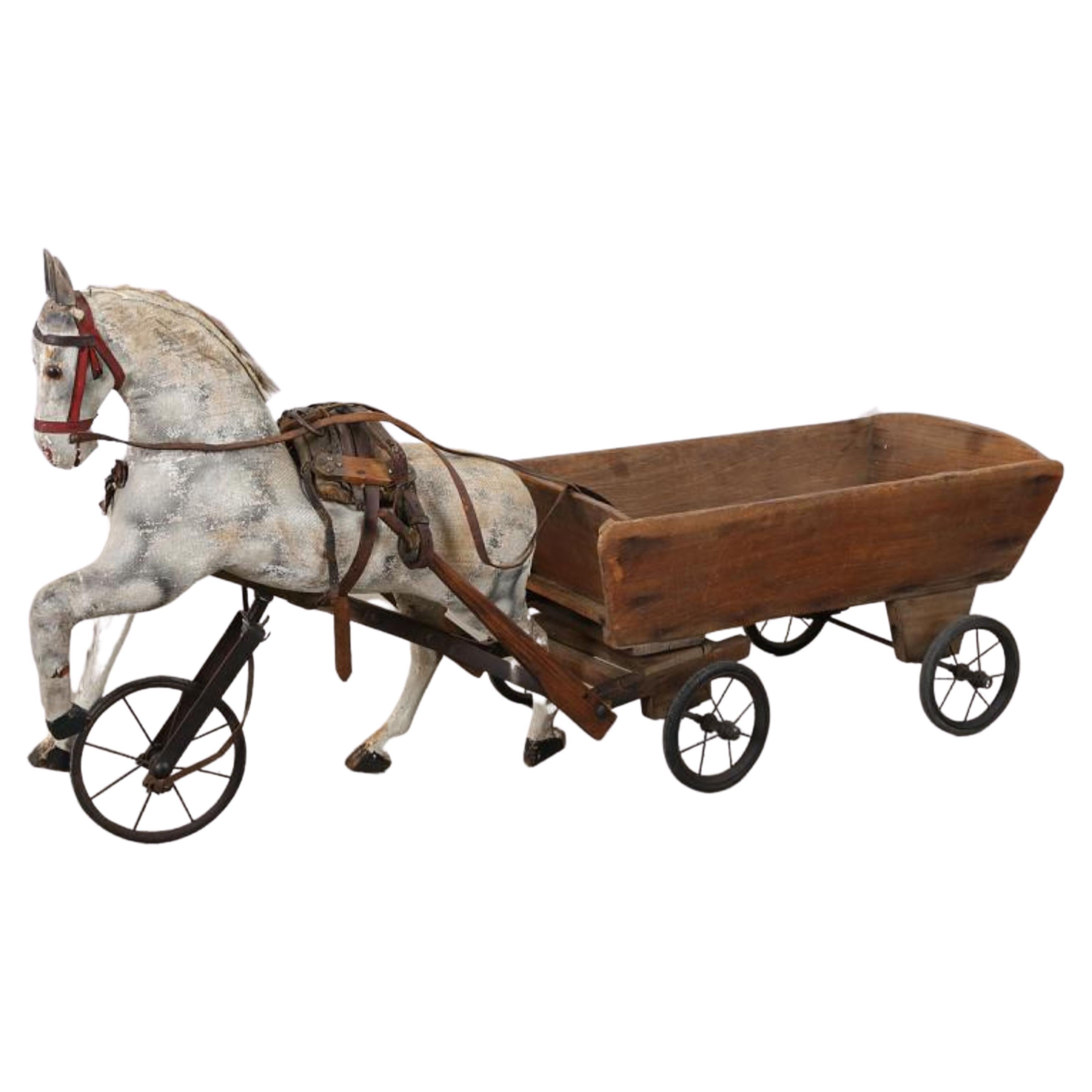 Large Decorative Horse and Carved wood Toy Wagon Cart Antique Dealer Los Angeles