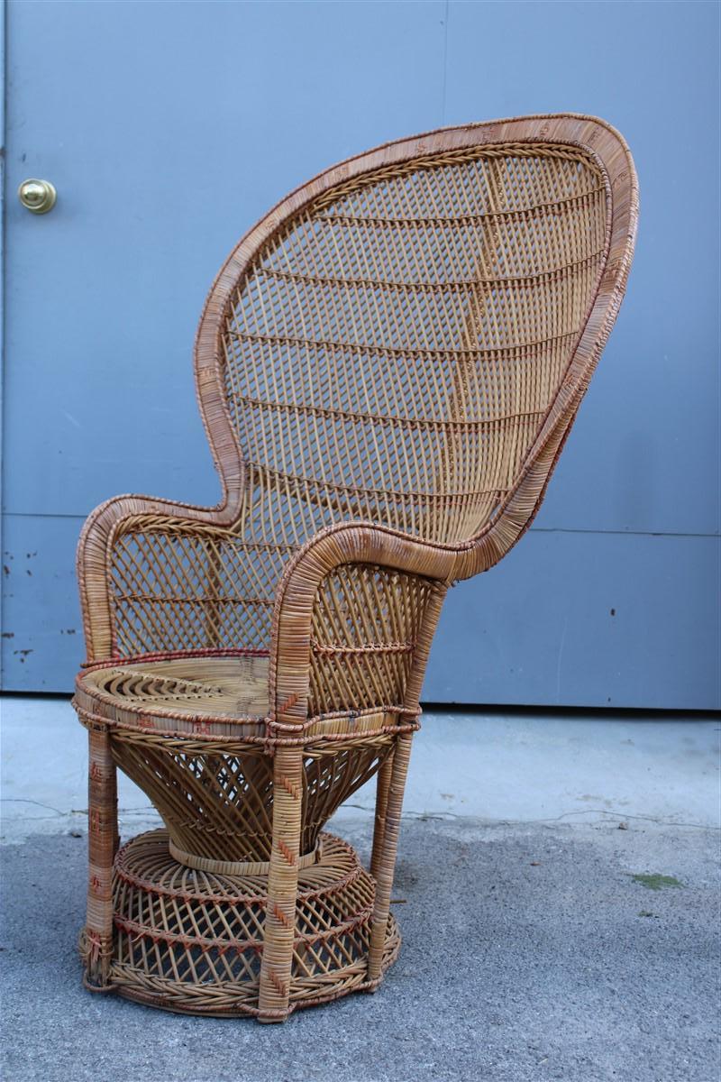 Decorative Armchair in Italian Wicker and Bamboo 1950 Style Franco Albini