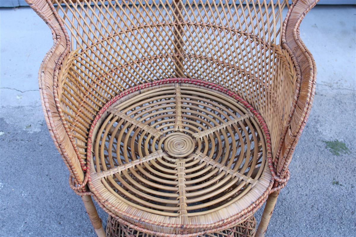 Bamboo Large Decorative Italian straw chair from around 1950, Franco Albini Style For Sale
