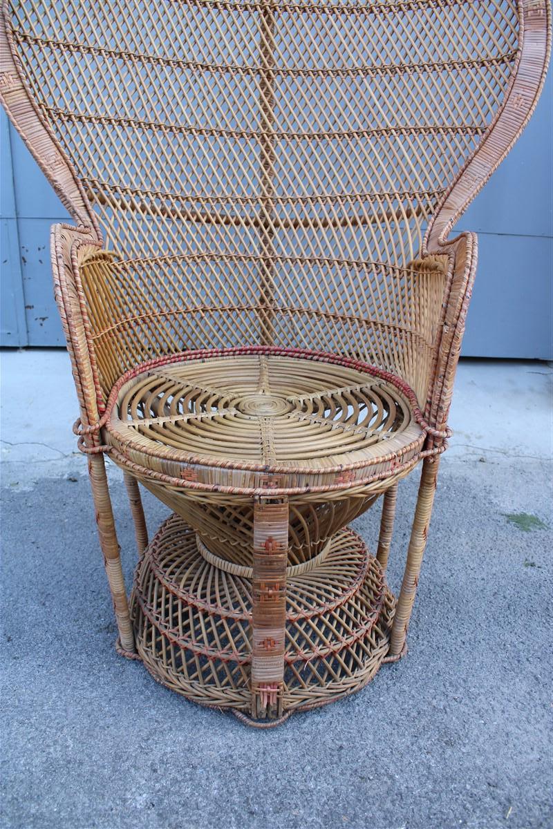 Gran silla decorativa italiana de paja de alrededor de 1950, estilo Franco Albini Bambú en venta