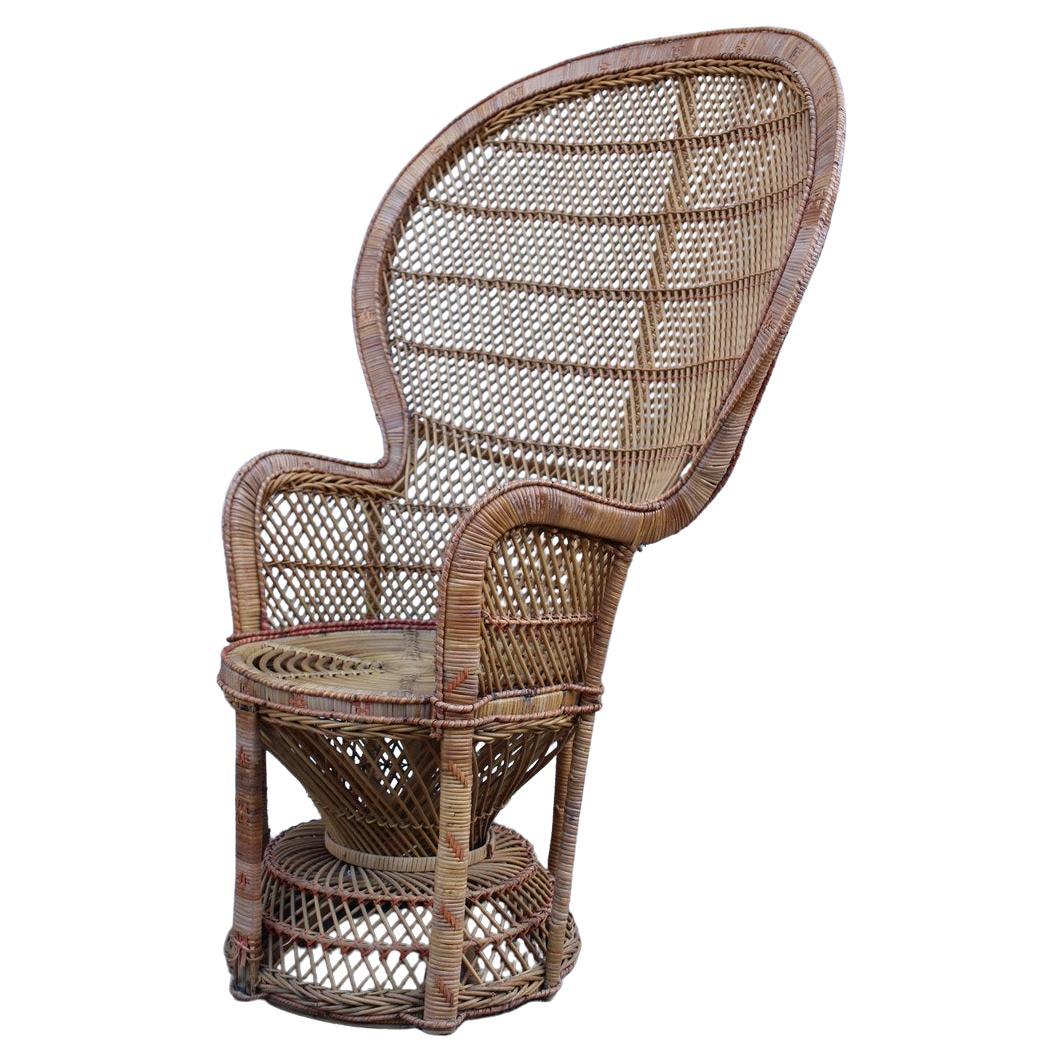 Large Decorative Italian straw chair from around 1950, Franco Albini Style For Sale