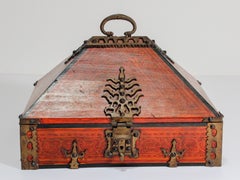 19th Century Indian Malabar Dowry Jewelry Box in Lacquered Teak with Handcrafted