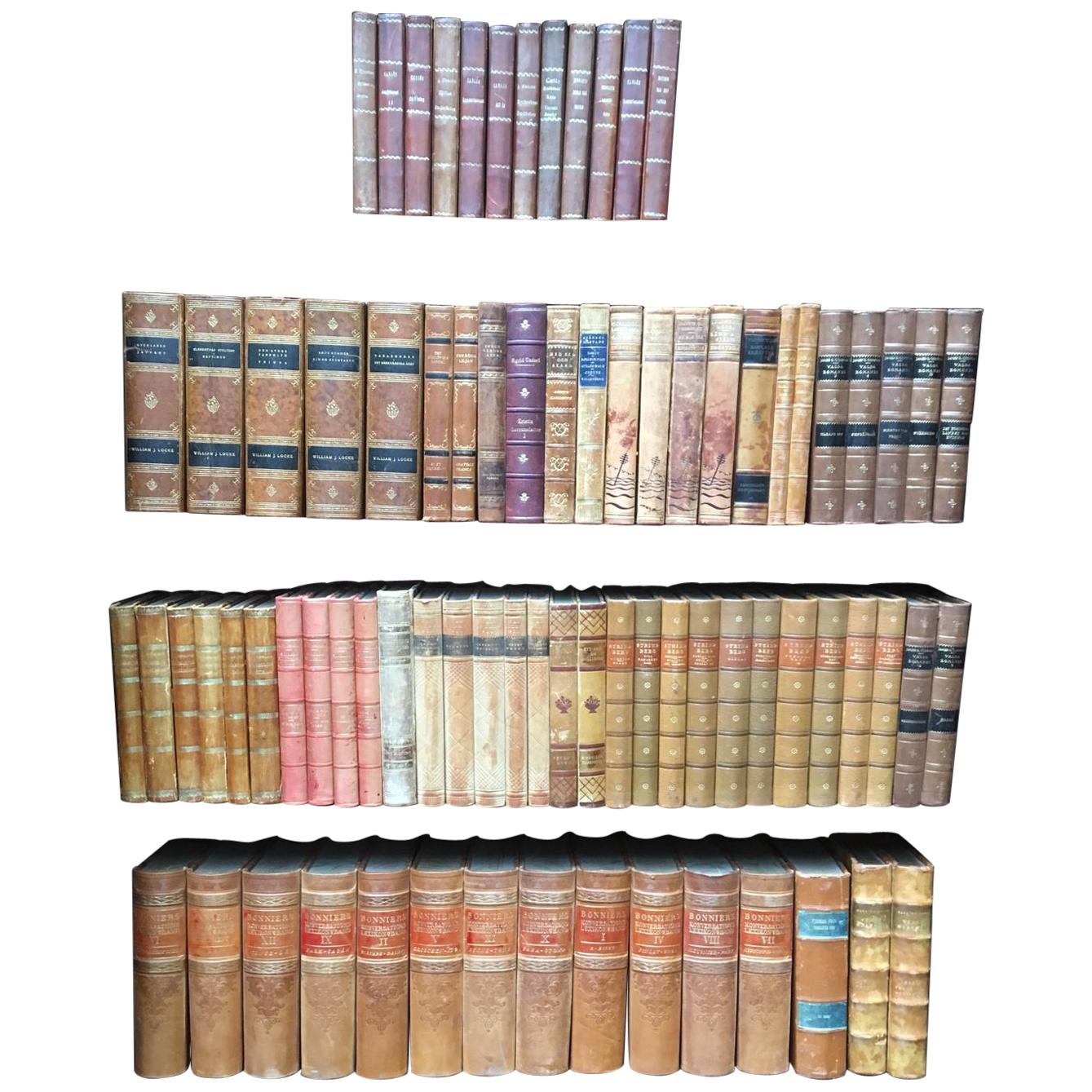 Scandinavian Antique Leather-Bound Books, 2000 Books in Brown And Red Available 