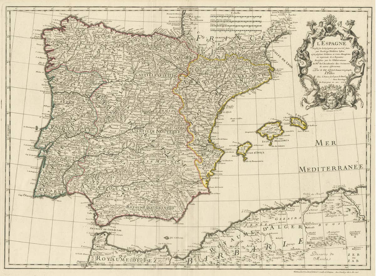 Large Decorative Map of the Iberian Peninsula