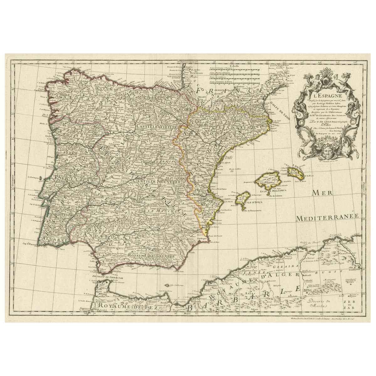 Large Decorative Map of the Iberian Peninsula