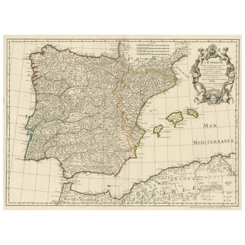 Large Decorative Map of the Iberian Peninsula