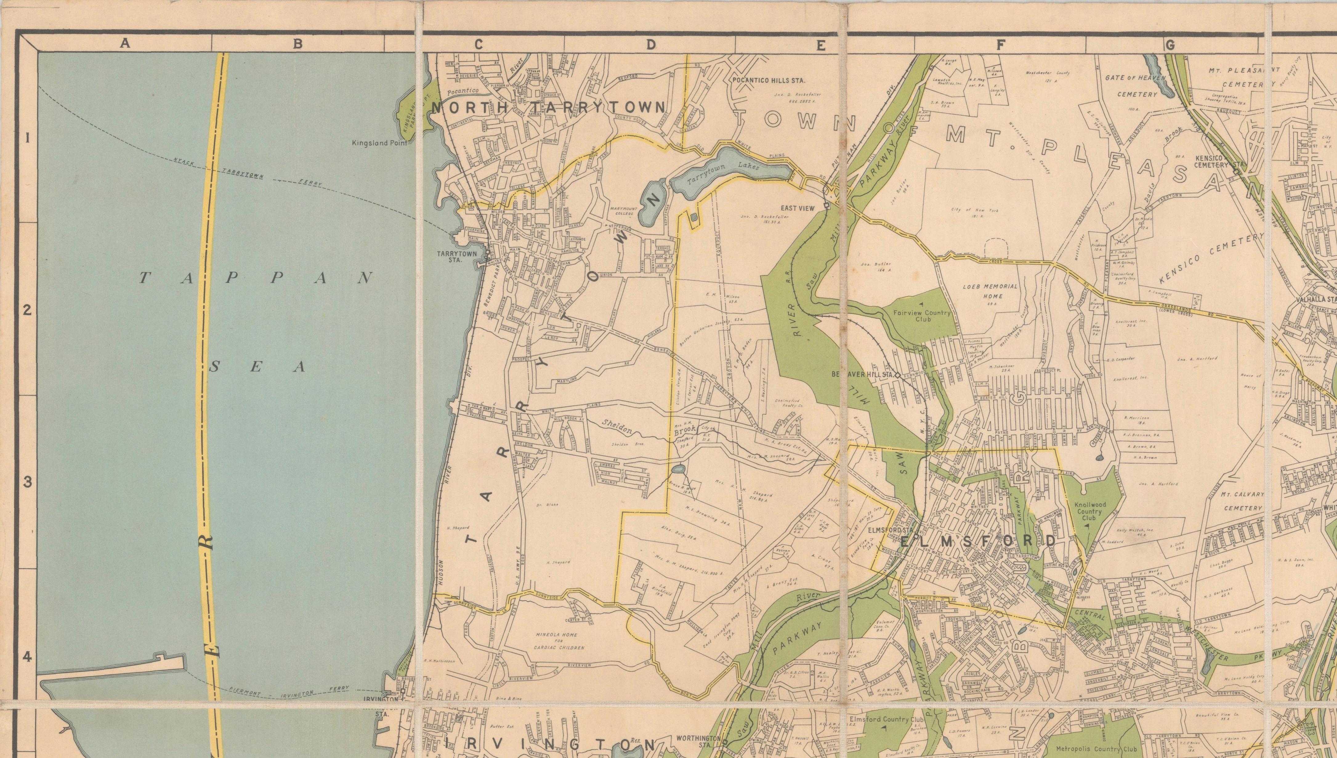 Large Decorative Map of Westchester County New York 1931 – Linen-Backed Wall Map