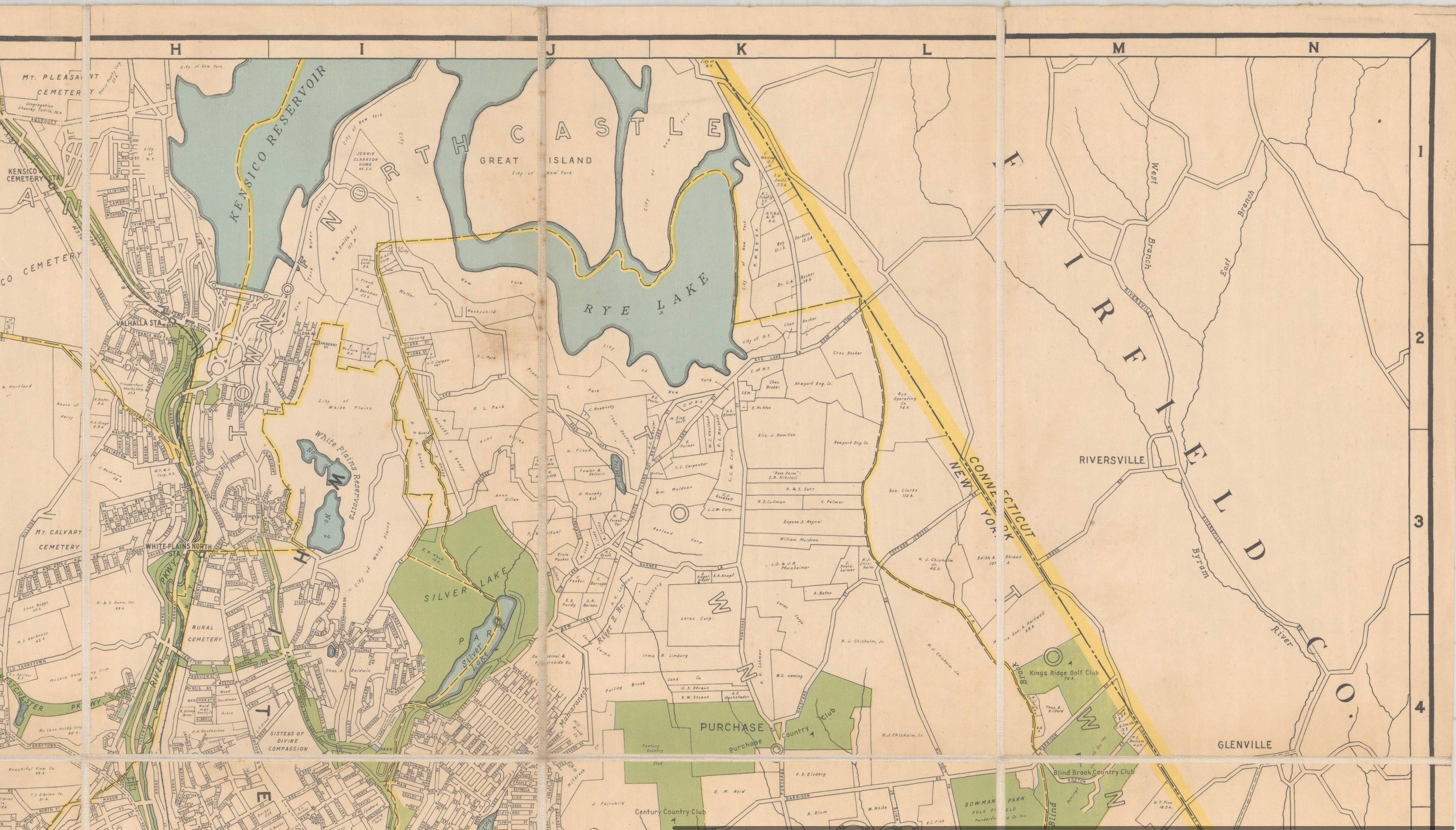 Large Decorative Map of Westchester County New York 1931 – Linen-Backed Wall Map