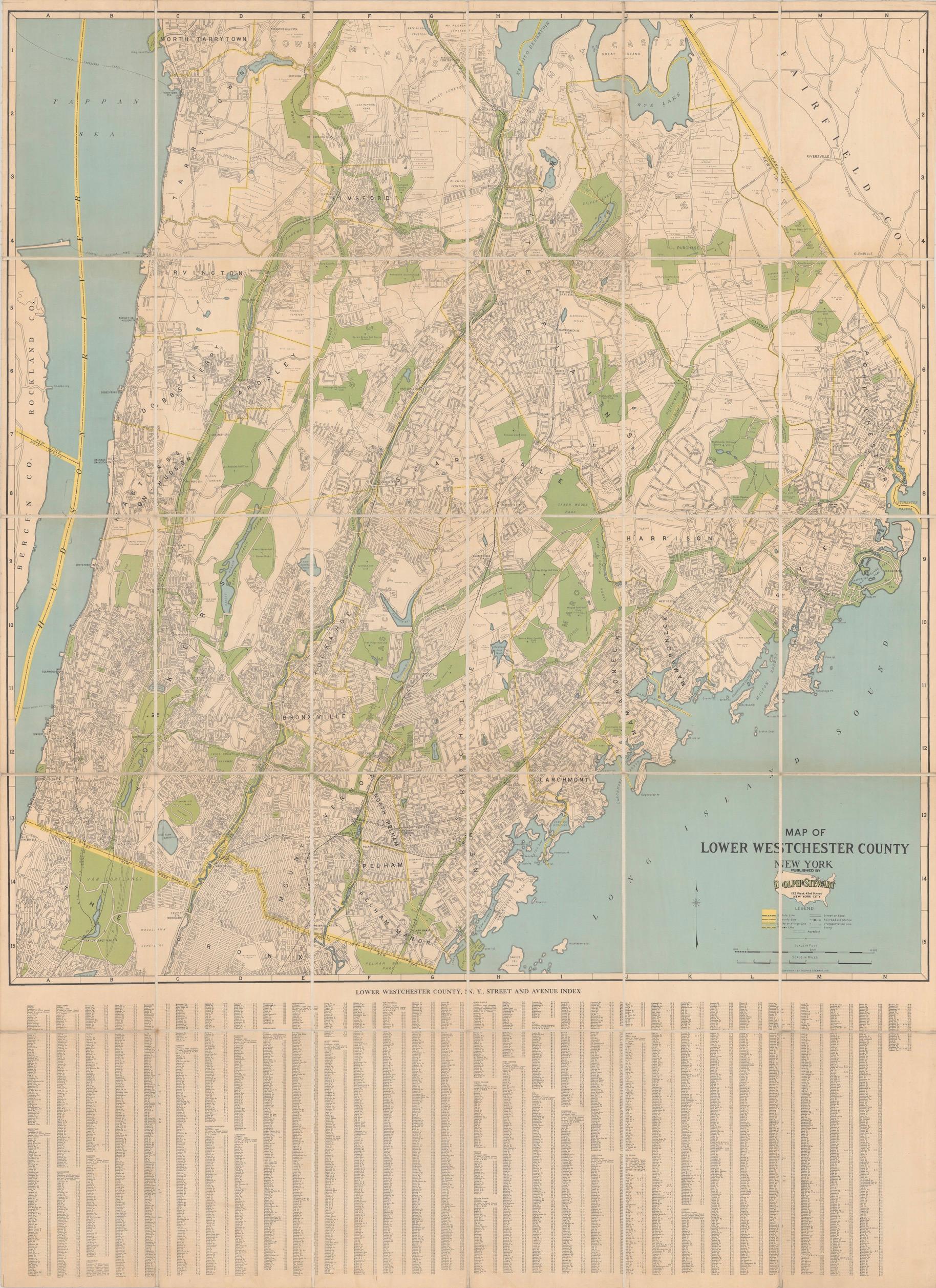 Large Decorative Map of Westchester County New York 1931 – Linen-Backed Wall Map